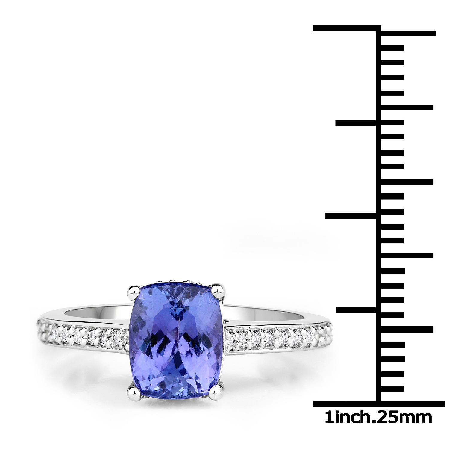 14K White Gold 2.84 Carat Genuine Tanzanite and White Diamond Ring