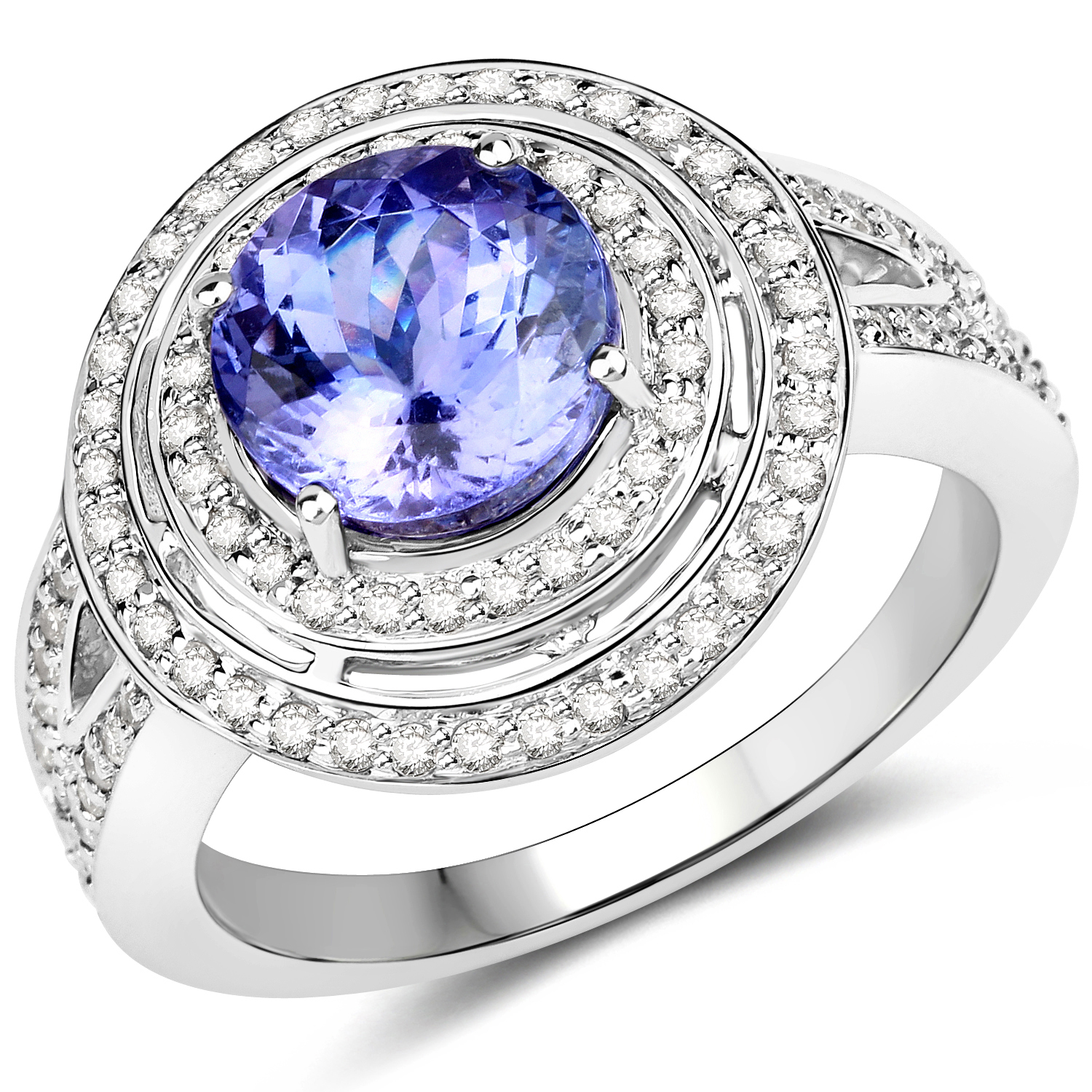 14K White Gold 2.93 Carat Genuine Tanzanite and White Diamond Ring