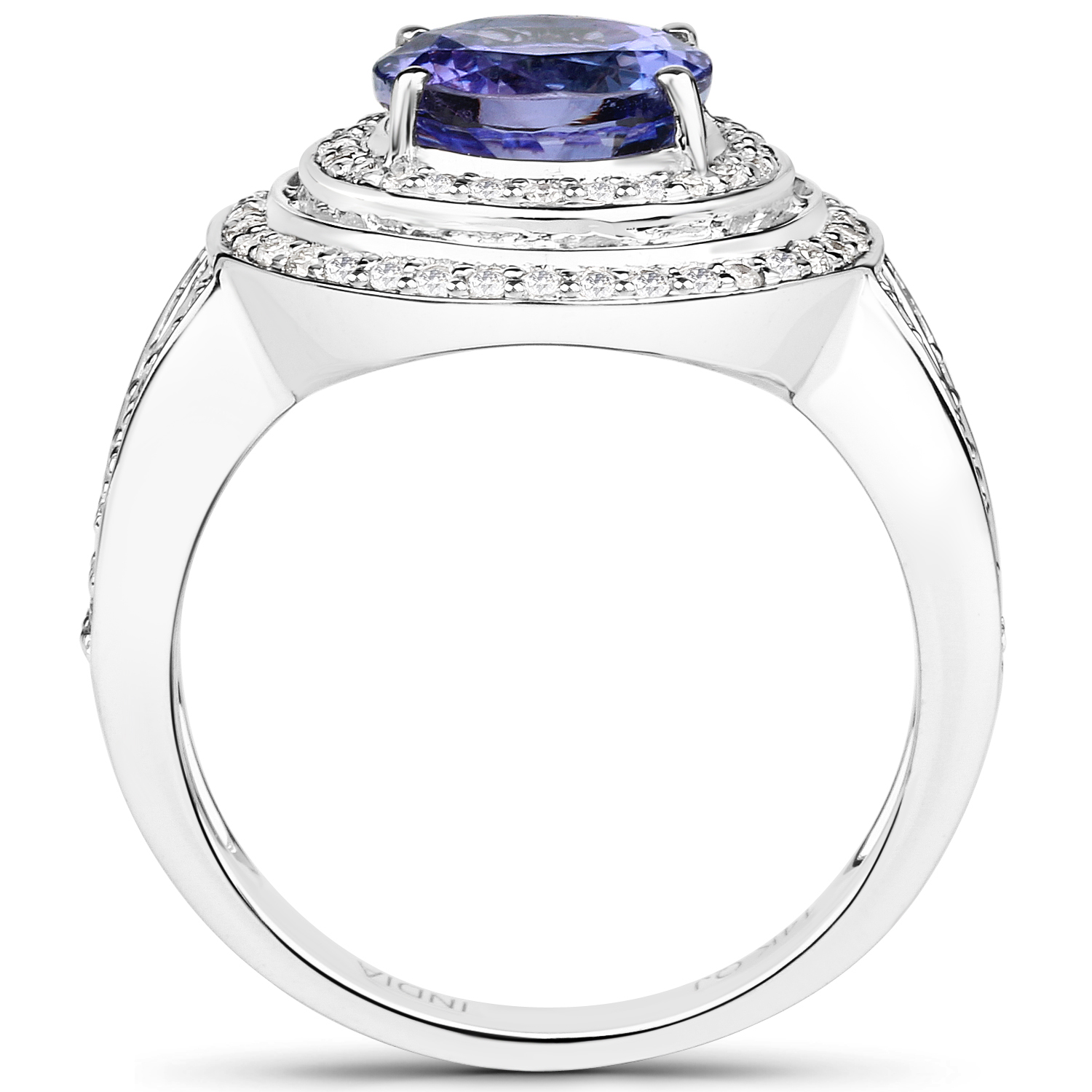 14K White Gold 2.93 Carat Genuine Tanzanite and White Diamond Ring