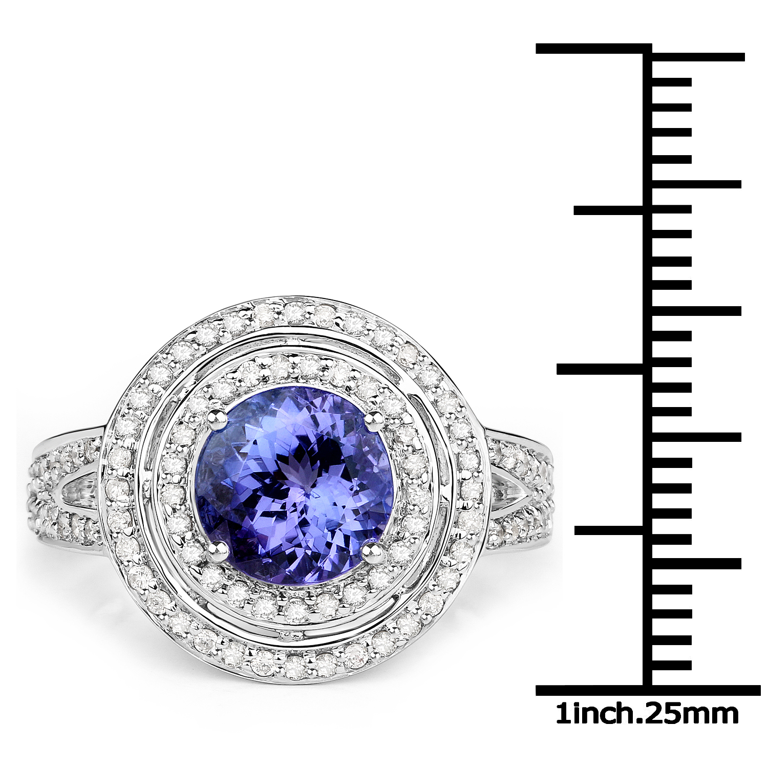 14K White Gold 2.93 Carat Genuine Tanzanite and White Diamond Ring