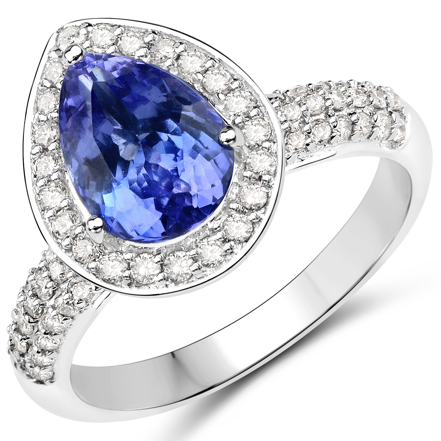 14K White Gold 2.76 Carat Genuine Tanzanite and White Diamond Ring