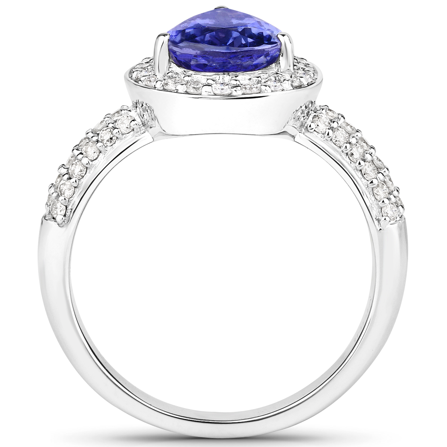 14K White Gold 2.76 Carat Genuine Tanzanite and White Diamond Ring