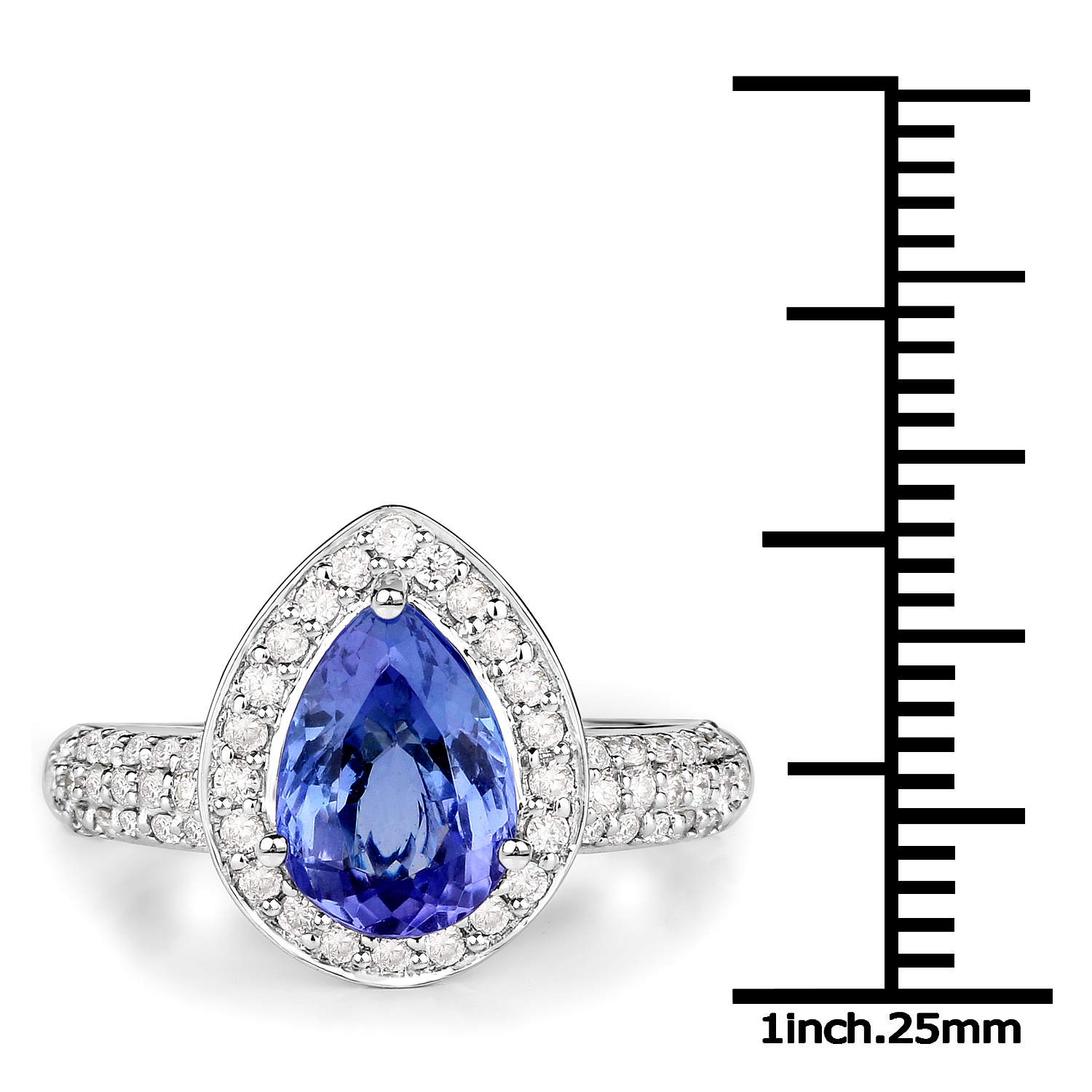 14K White Gold 2.76 Carat Genuine Tanzanite and White Diamond Ring