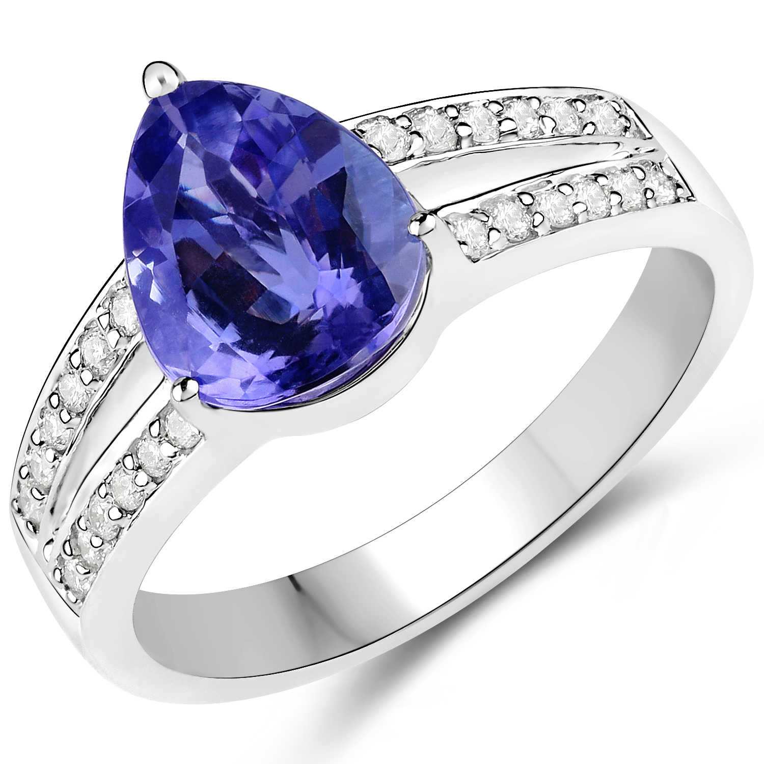 14K White Gold 2.43 Carat Genuine Tanzanite and White Diamond Ring