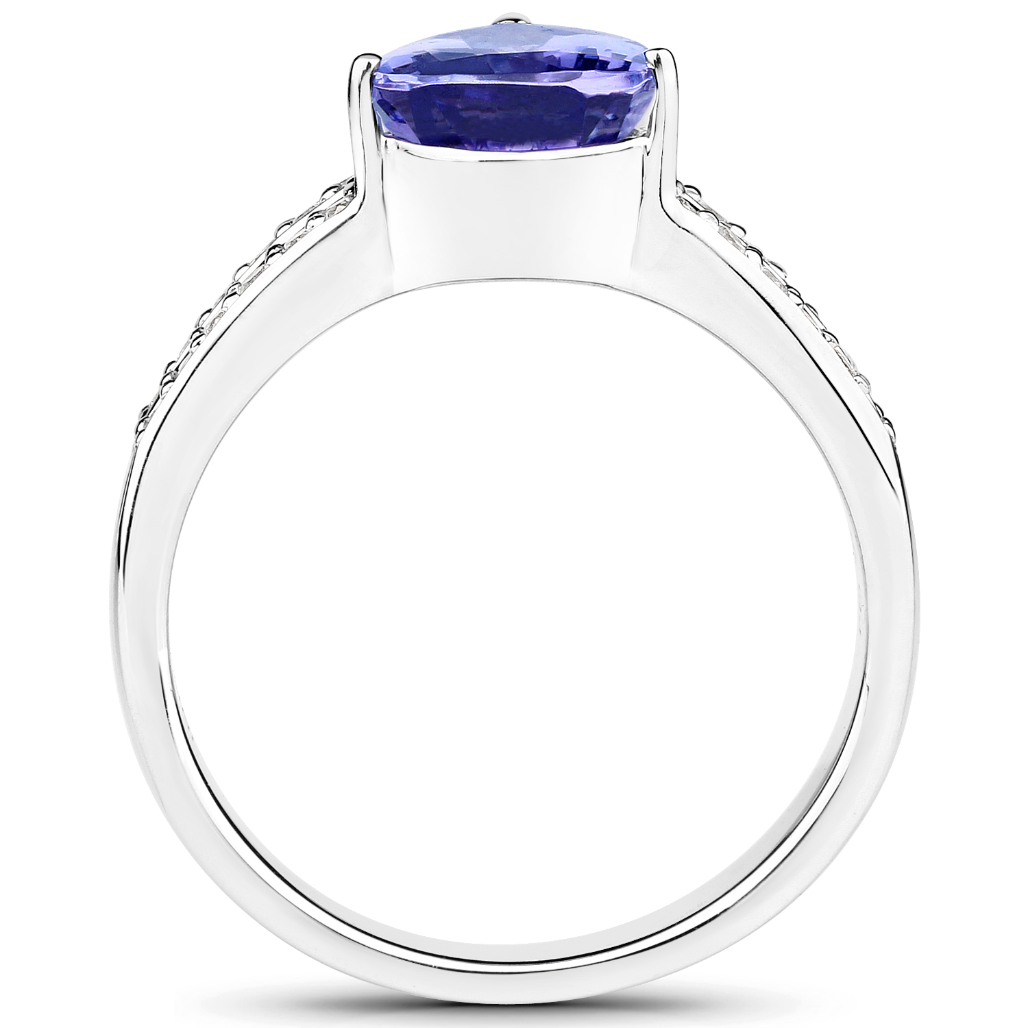 14K White Gold 2.43 Carat Genuine Tanzanite and White Diamond Ring