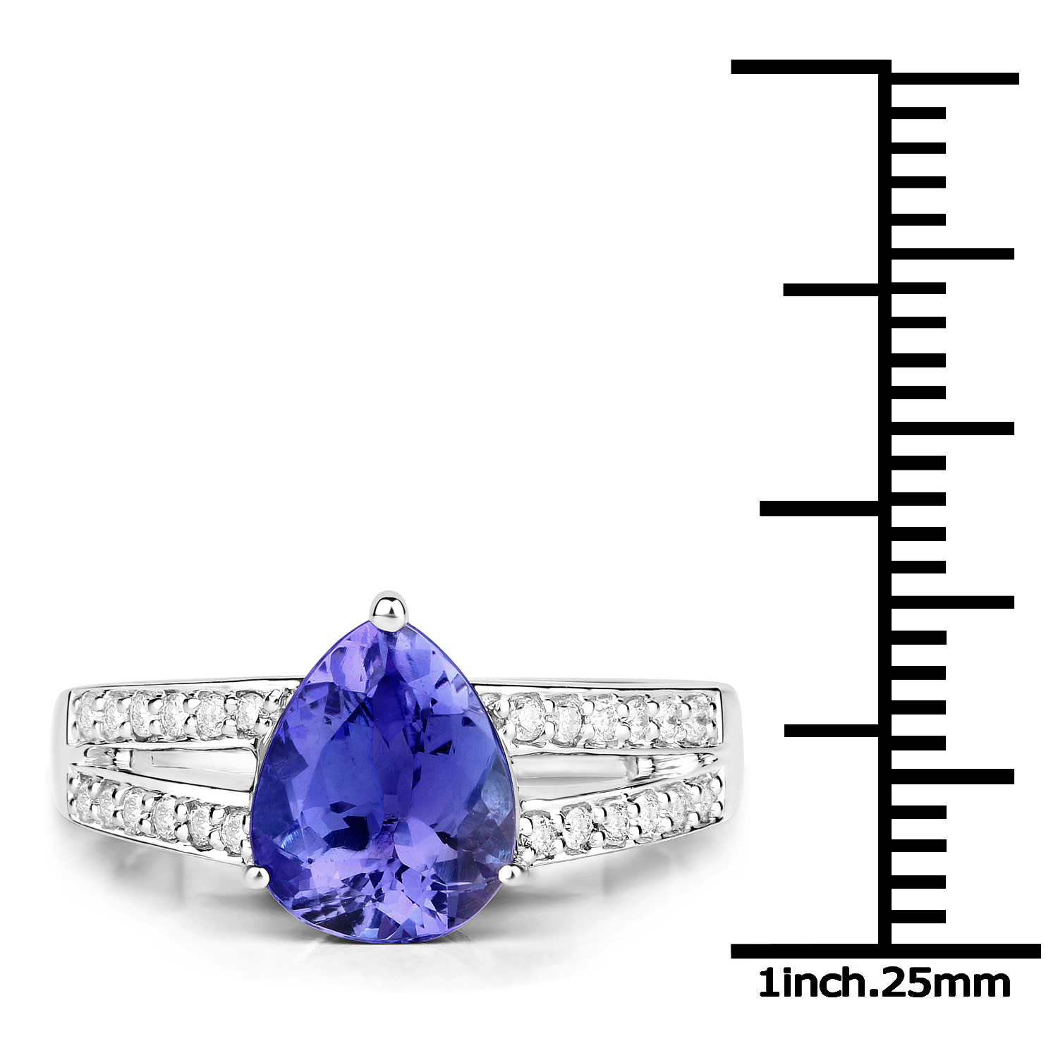 14K White Gold 2.43 Carat Genuine Tanzanite and White Diamond Ring