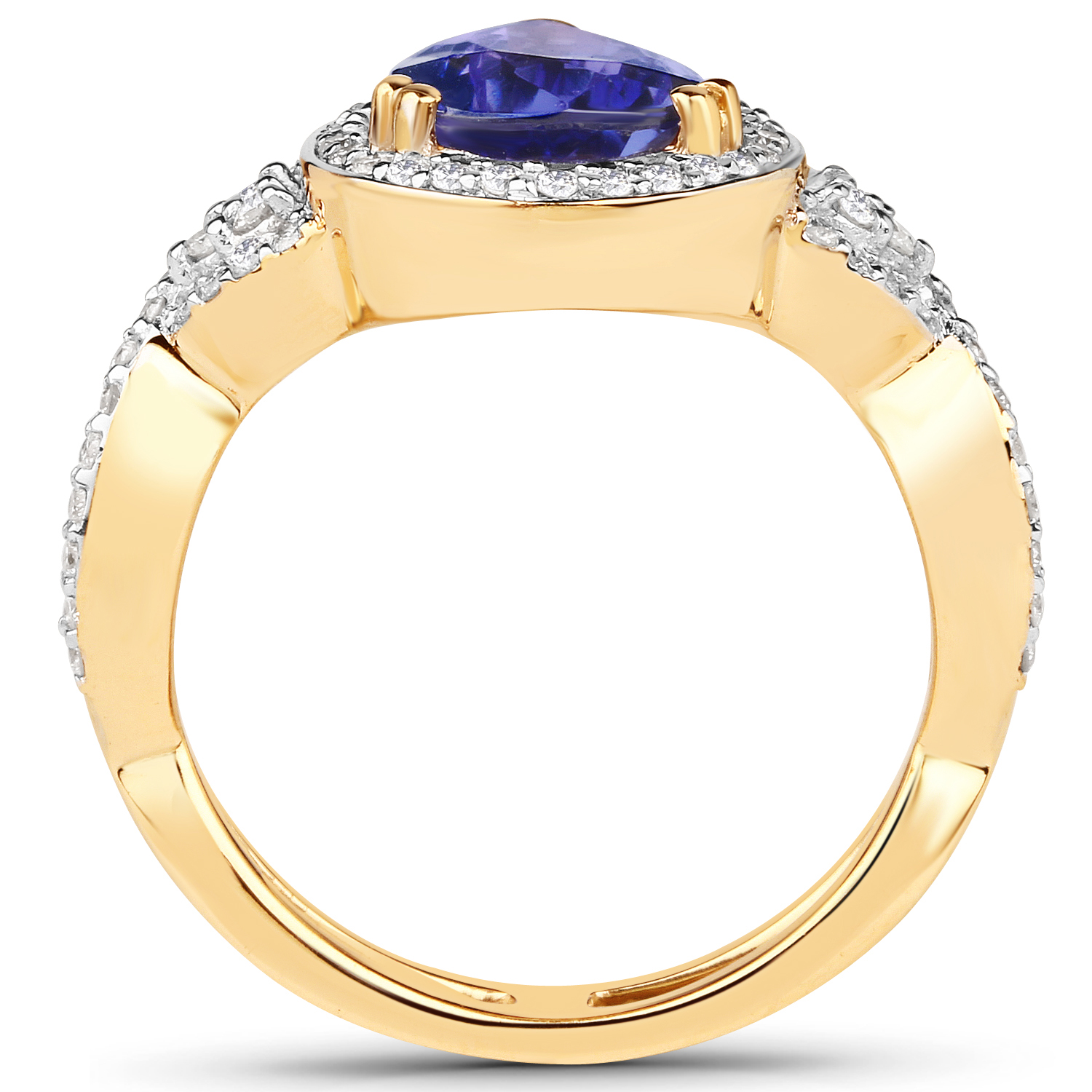 14K Yellow Gold 2.74 Carat Genuine Tanzanite and White Diamond Ring