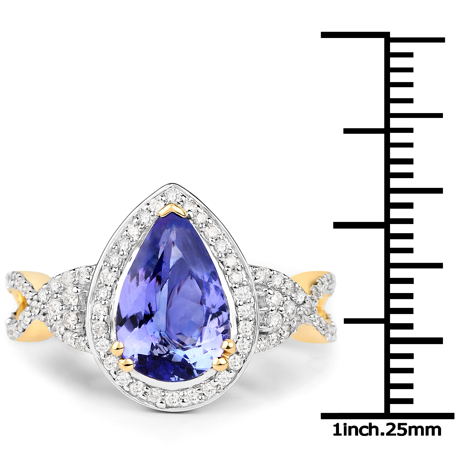 14K Yellow Gold 2.74 Carat Genuine Tanzanite and White Diamond Ring
