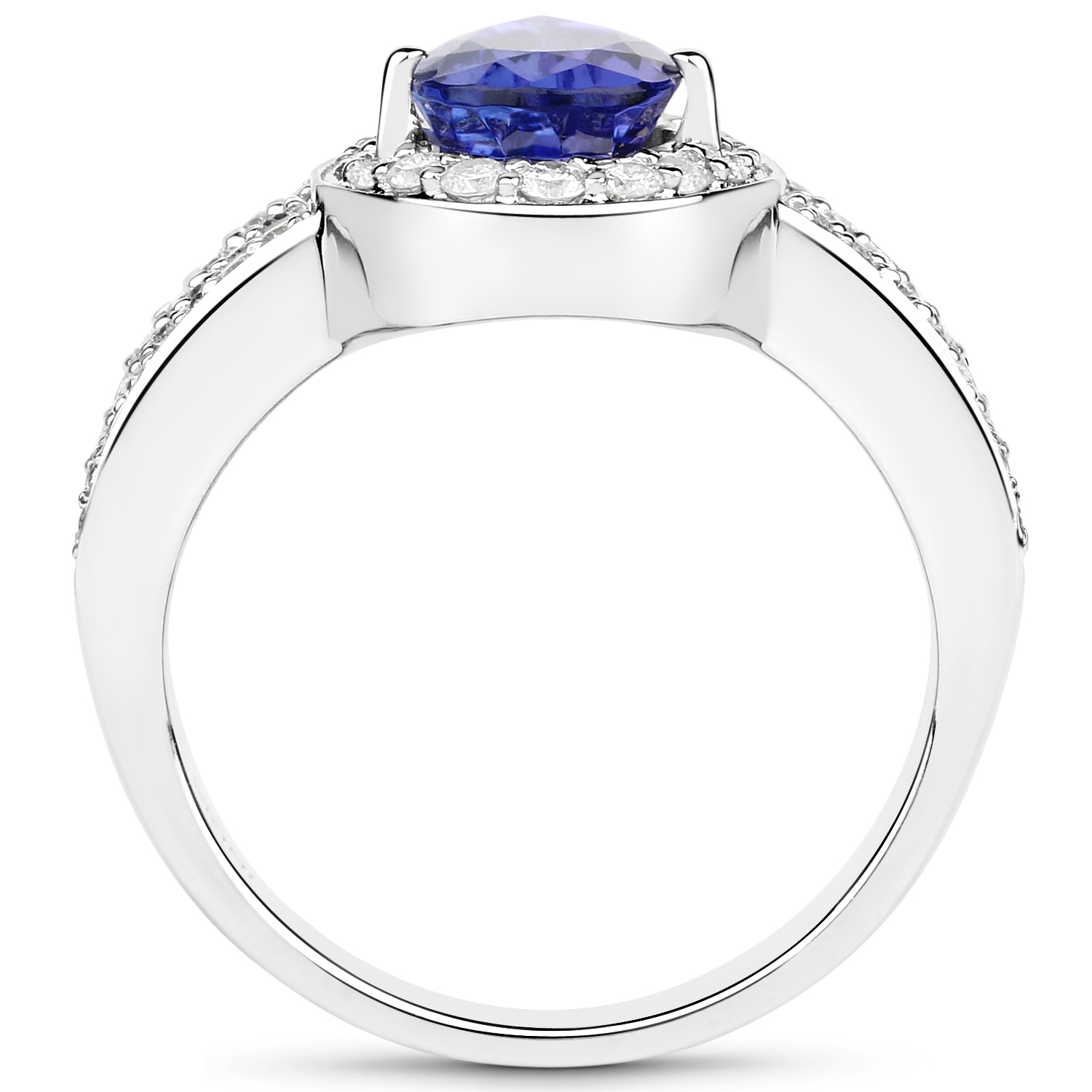 14K White Gold 3.18 Carat Genuine Tanzanite and White Diamond Ring