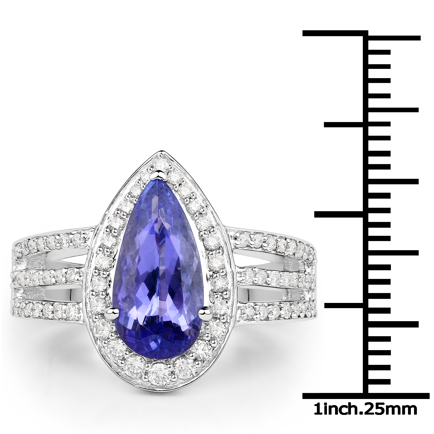 14K White Gold 3.18 Carat Genuine Tanzanite and White Diamond Ring