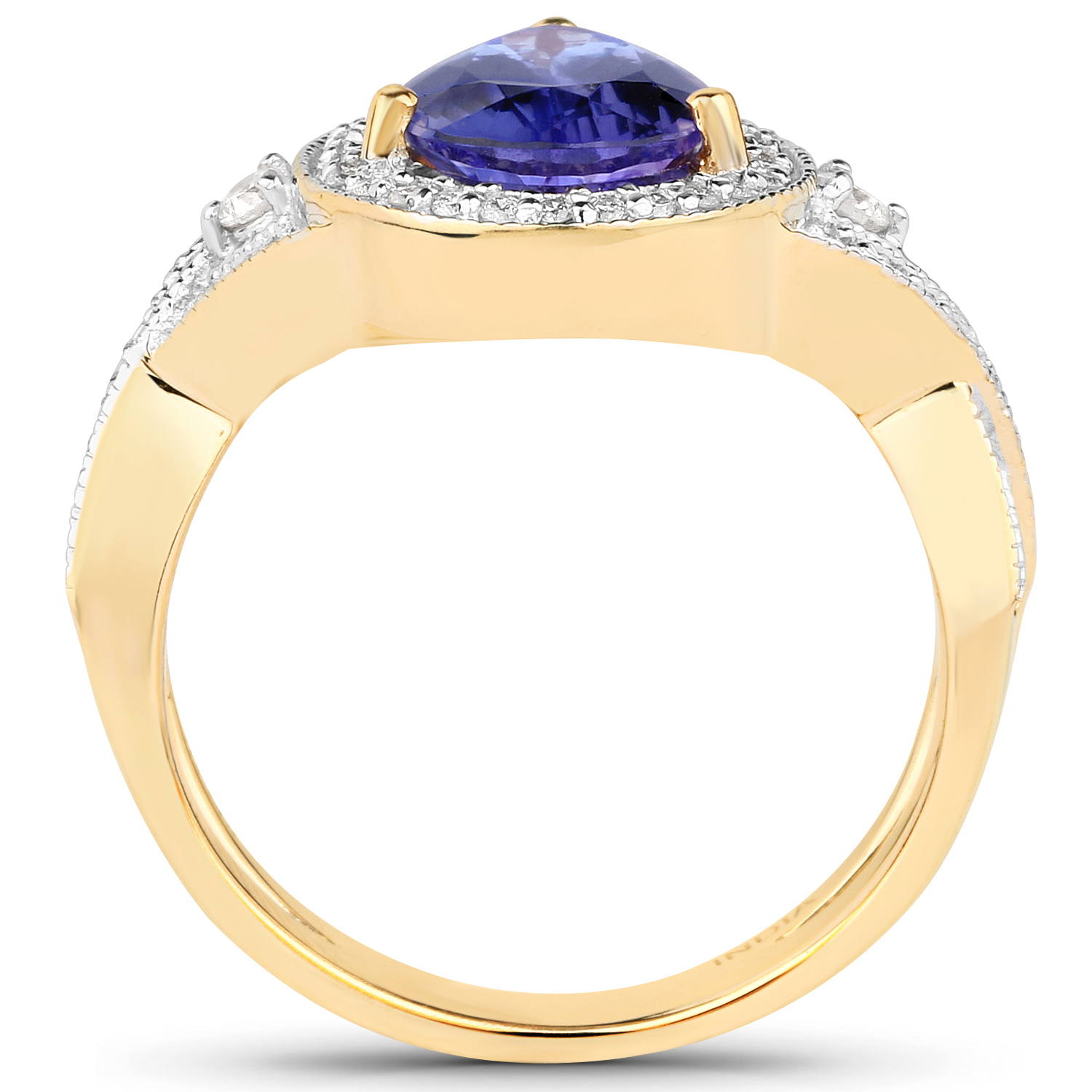 14K Yellow Gold 3.25 Carat Genuine Tanzanite and White Diamond Ring