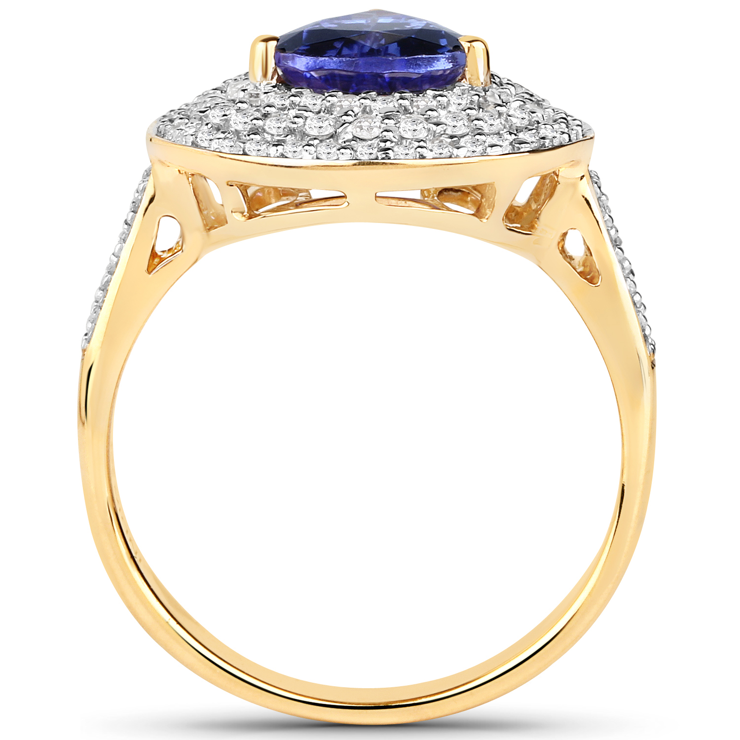 14K Yellow Gold 2.57 Carat Genuine Tanzanite and White Diamond Ring