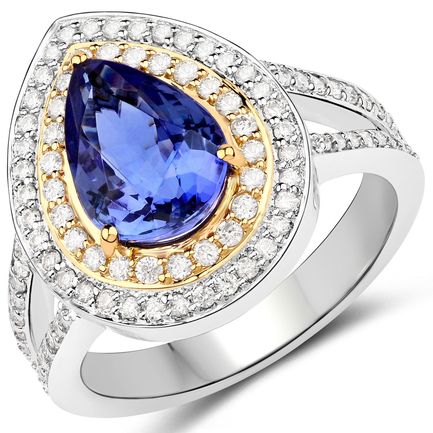 14K White Gold 3.24 Carat Genuine Tanzanite and White Diamond Ring