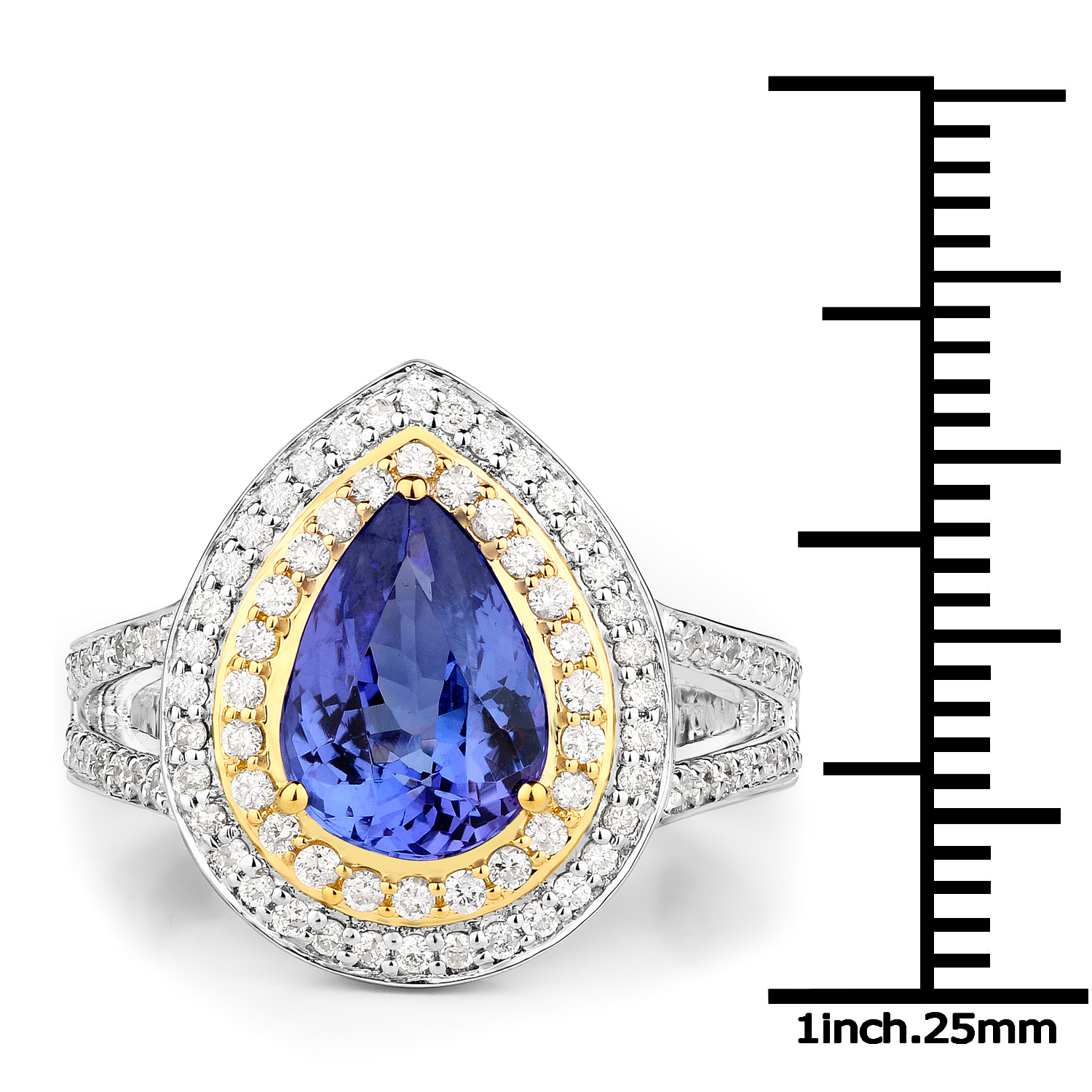14K White Gold 3.24 Carat Genuine Tanzanite and White Diamond Ring