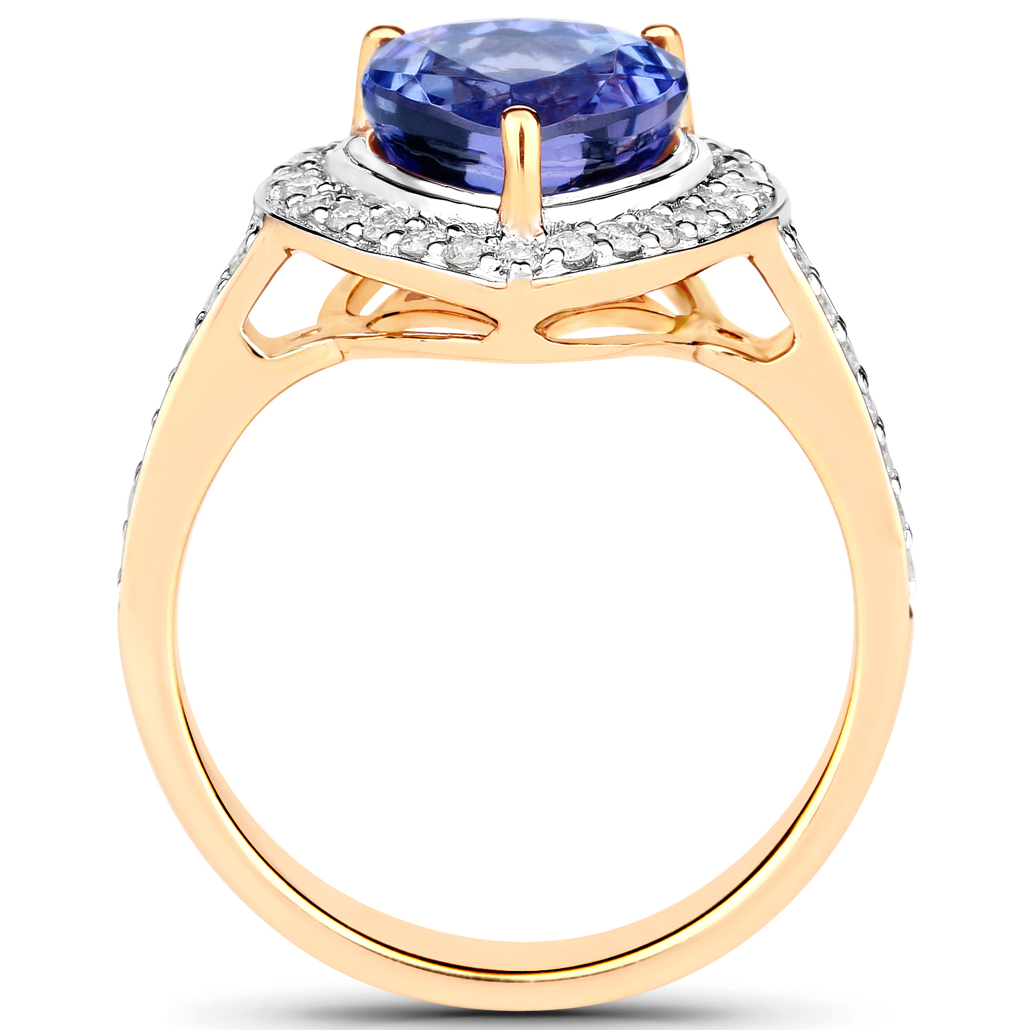14K Yellow Gold 3.58 Carat Genuine Tanzanite and White Diamond Ring