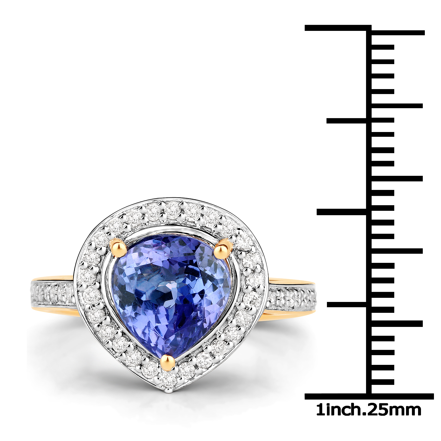 14K Yellow Gold 3.58 Carat Genuine Tanzanite and White Diamond Ring