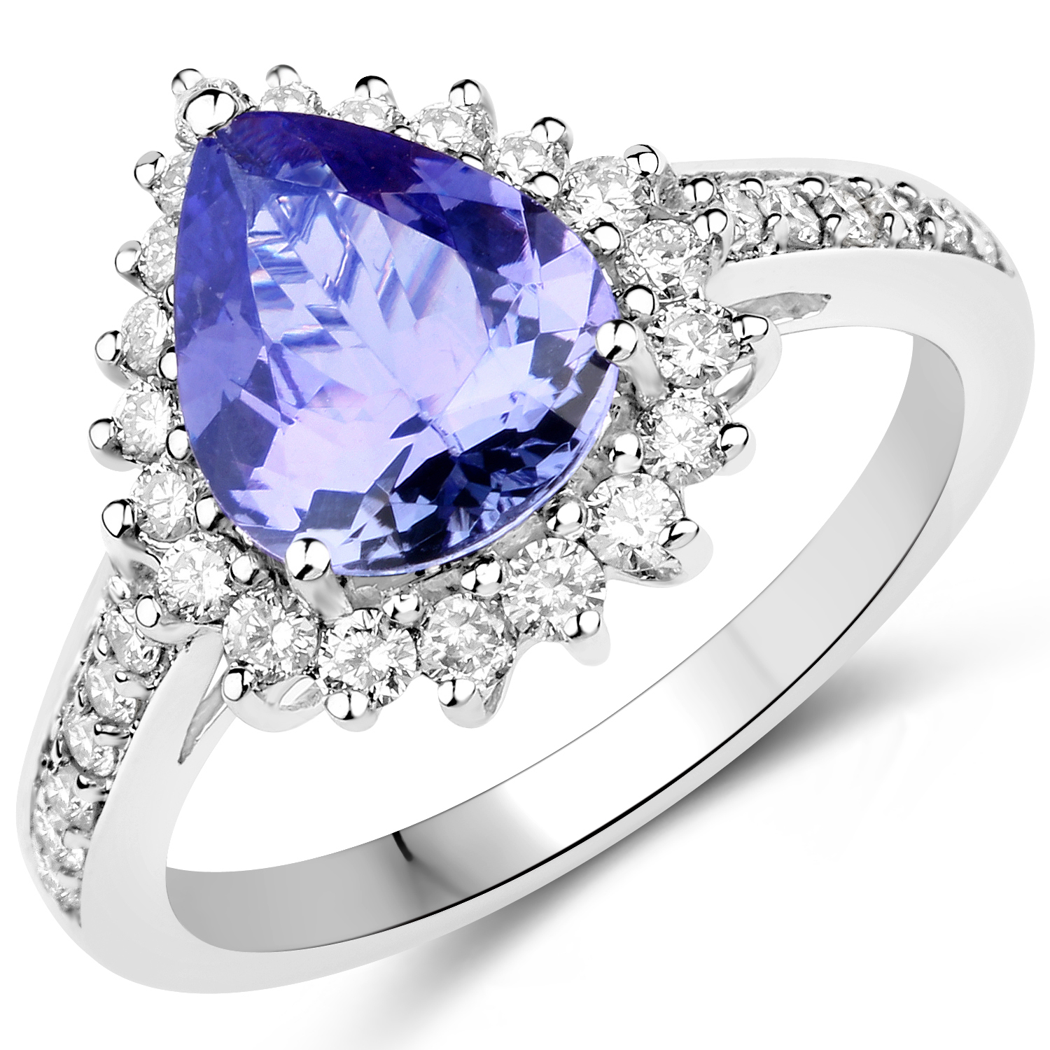 14K White Gold 2.45 Carat Genuine Tanzanite and White Diamond Ring