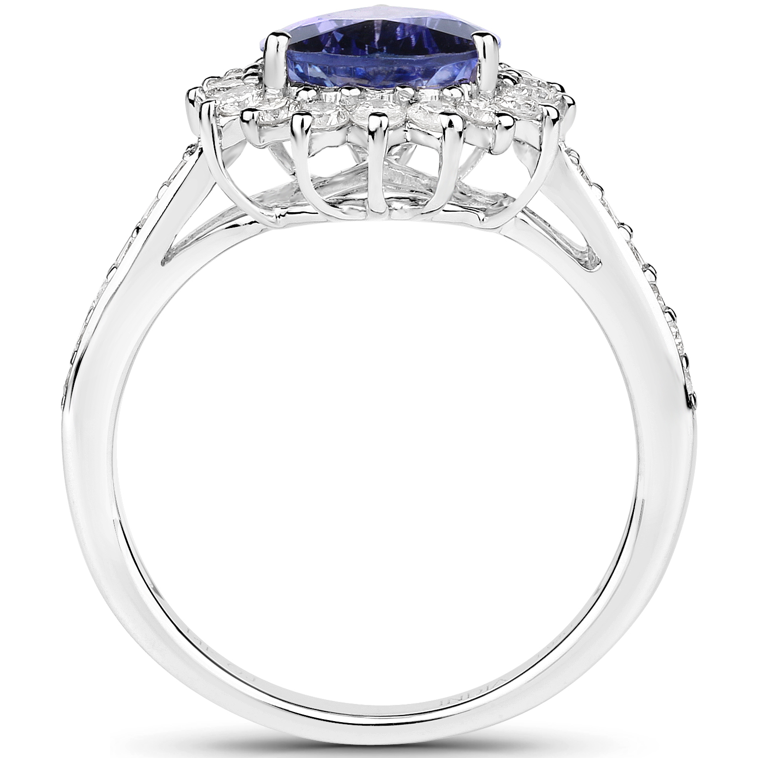 14K White Gold 2.45 Carat Genuine Tanzanite and White Diamond Ring