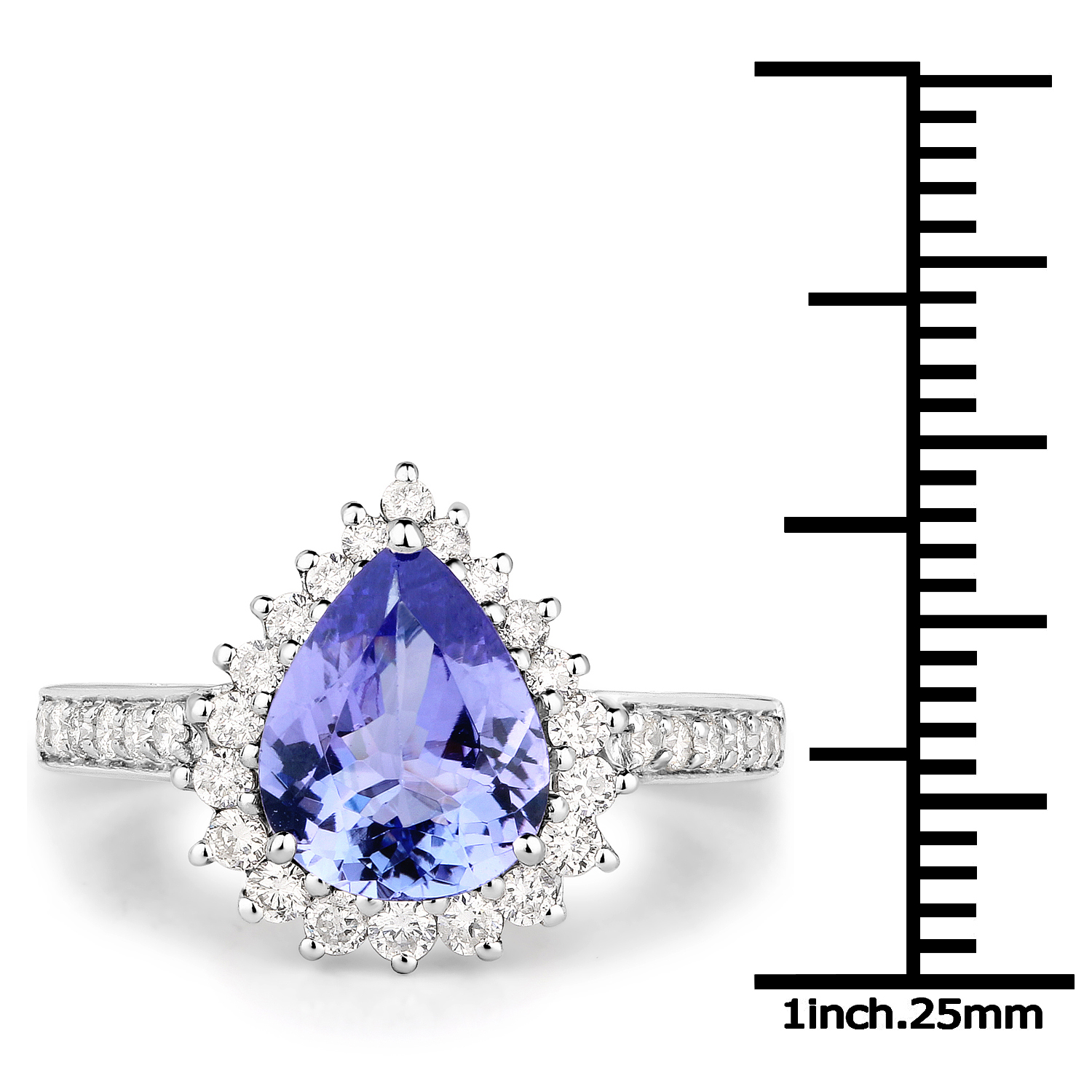 14K White Gold 2.45 Carat Genuine Tanzanite and White Diamond Ring