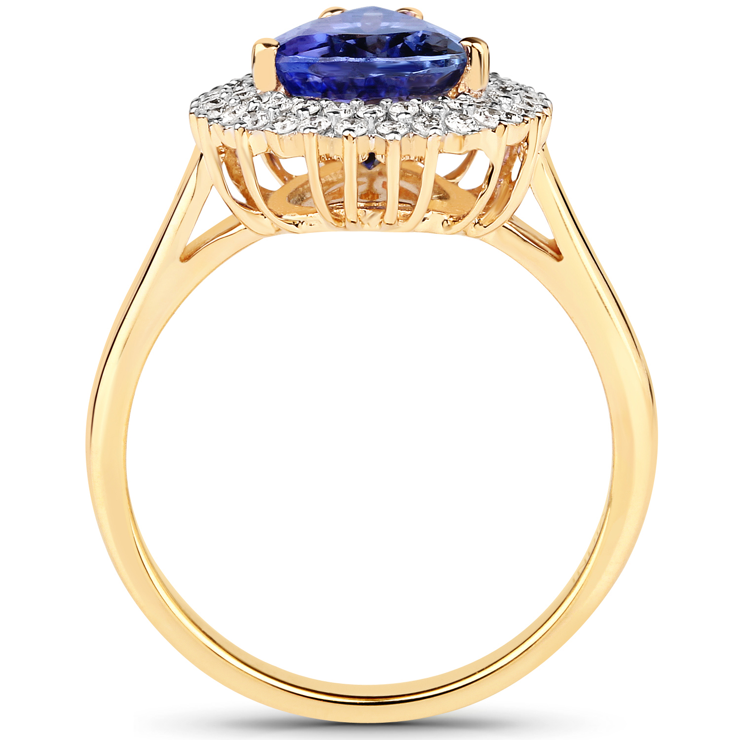 14K Yellow Gold 3.36 Carat Genuine Tanzanite and White Diamond Ring