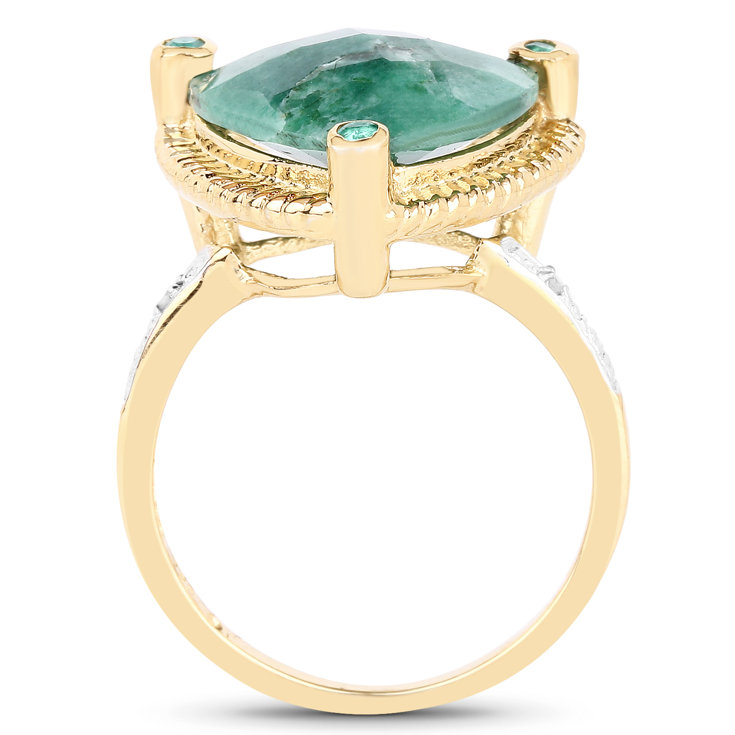 14K Yellow Gold Plated 11.20 Carat Dyed Emerald & White Diamond .925 Sterling Silver Ring