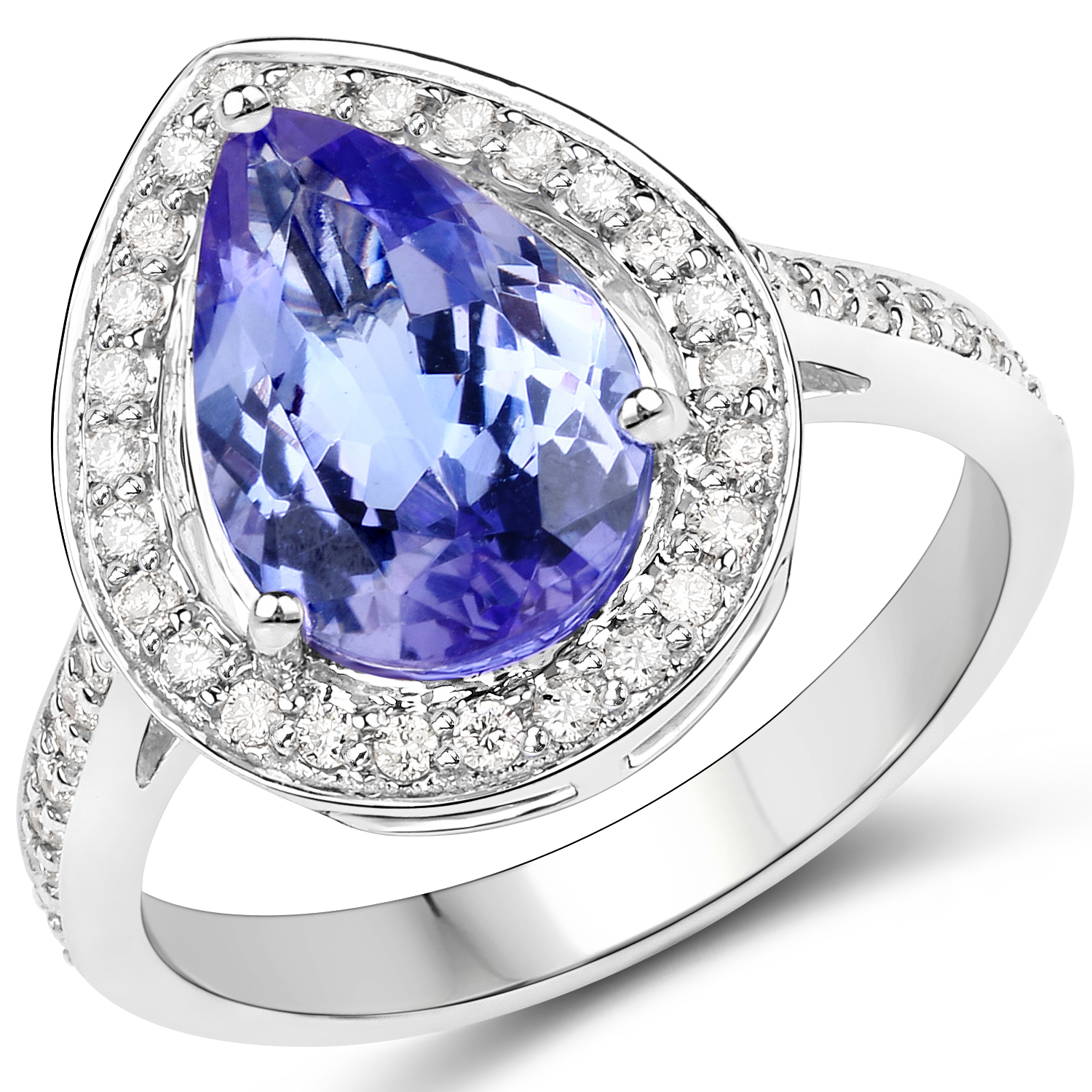 14K White Gold 3.27 Carat Genuine Tanzanite and White Diamond Ring
