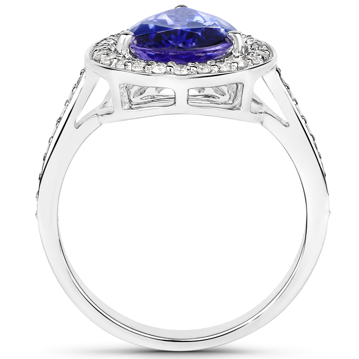 14K White Gold 3.27 Carat Genuine Tanzanite and White Diamond Ring