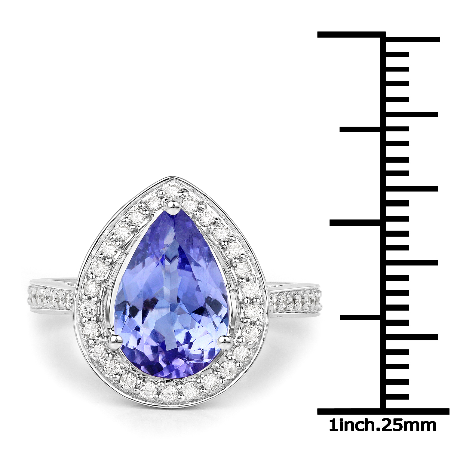 14K White Gold 3.27 Carat Genuine Tanzanite and White Diamond Ring