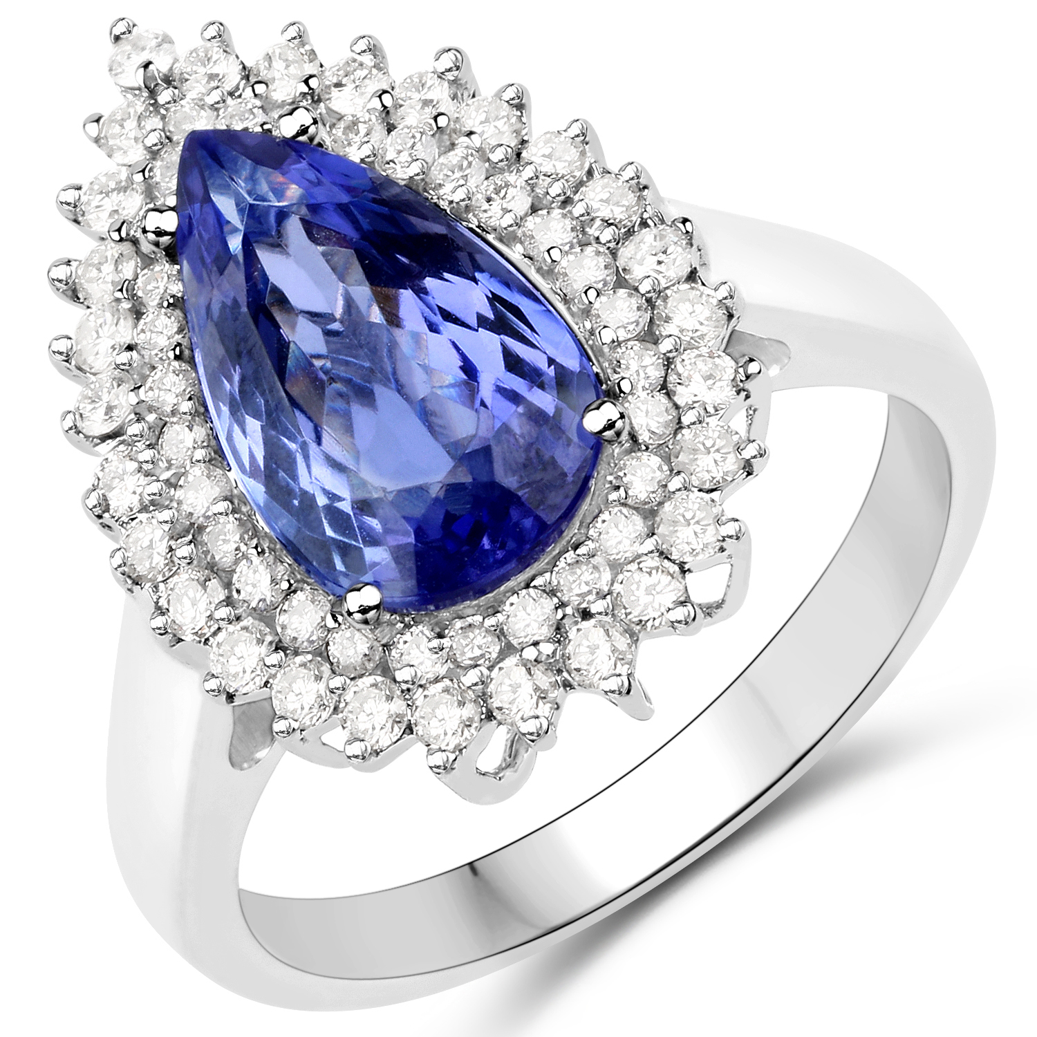14K White Gold 3.31 Carat Genuine Tanzanite and White Diamond Ring
