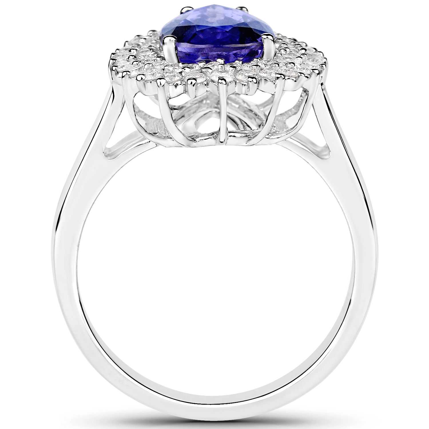 14K White Gold 3.31 Carat Genuine Tanzanite and White Diamond Ring