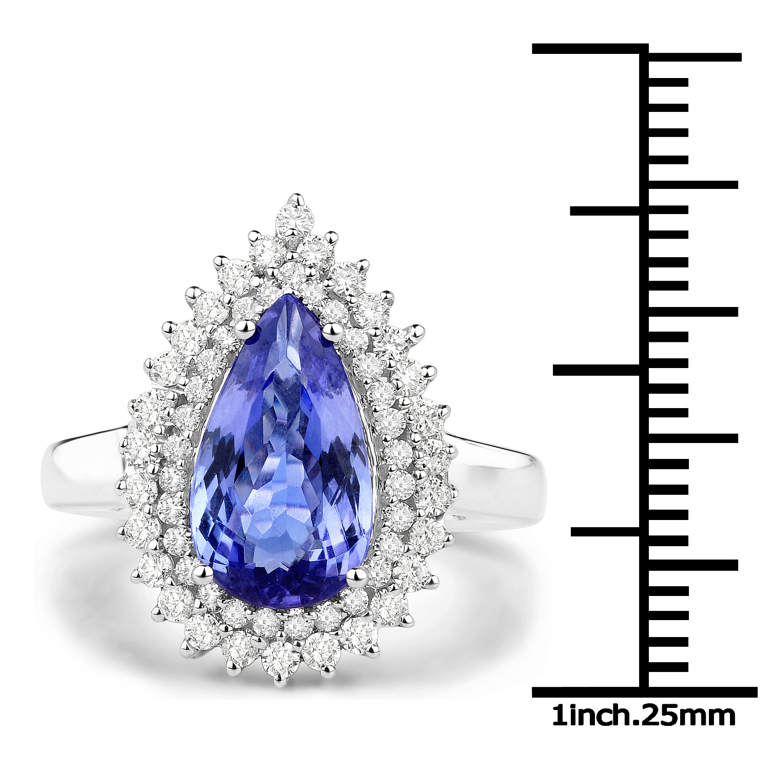 14K White Gold 3.31 Carat Genuine Tanzanite and White Diamond Ring