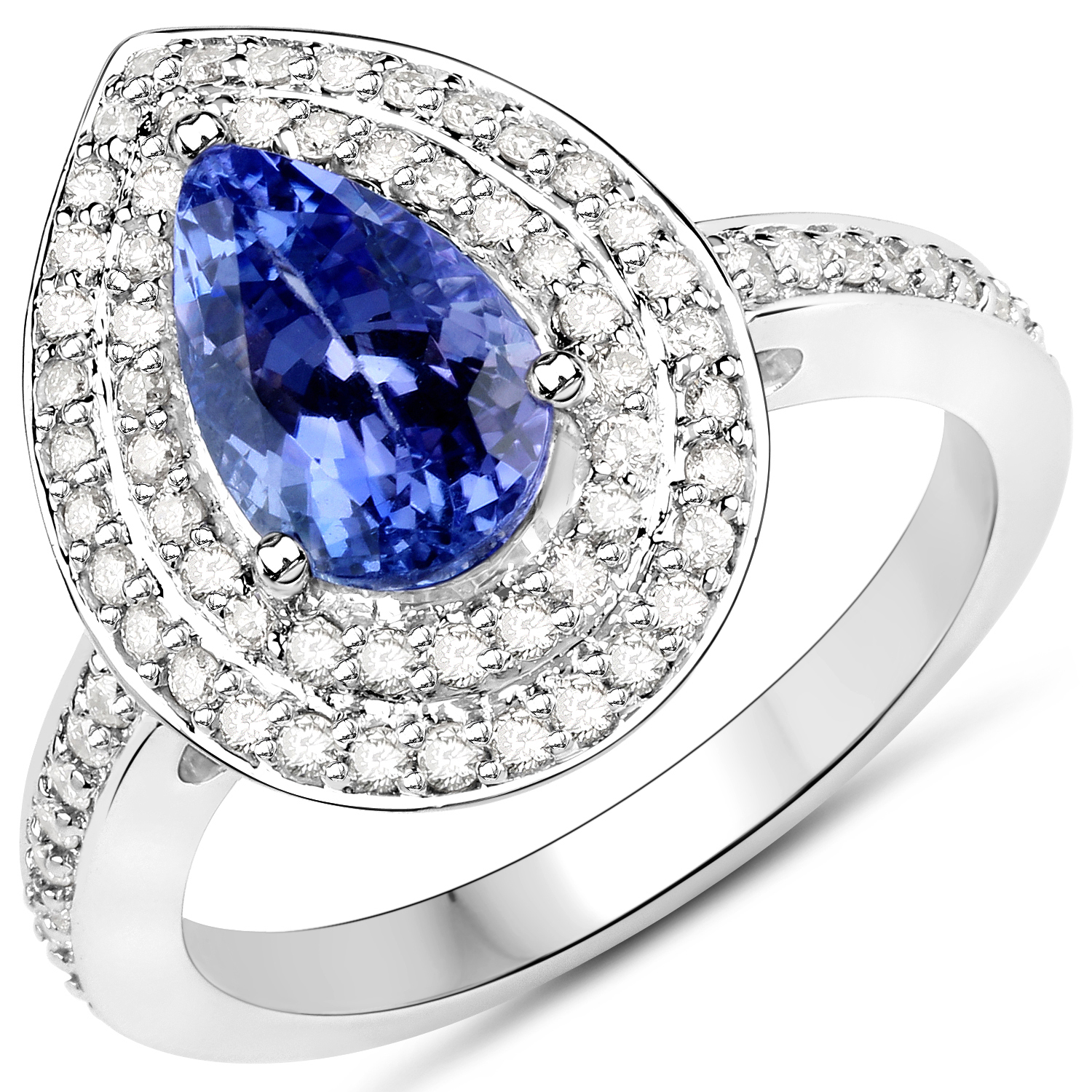 14K White Gold 2.38 Carat Genuine Tanzanite and White Diamond Ring