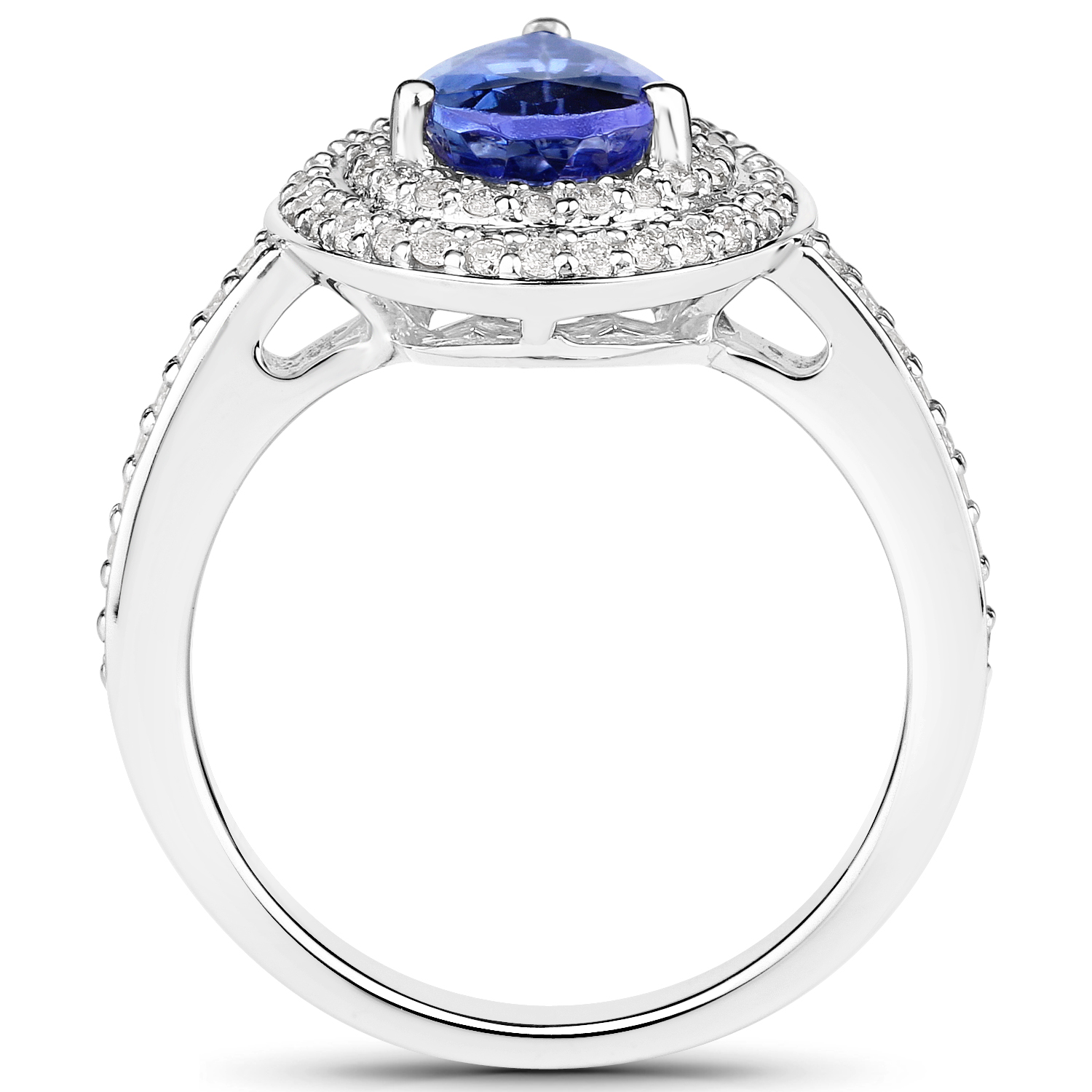 14K White Gold 2.38 Carat Genuine Tanzanite and White Diamond Ring