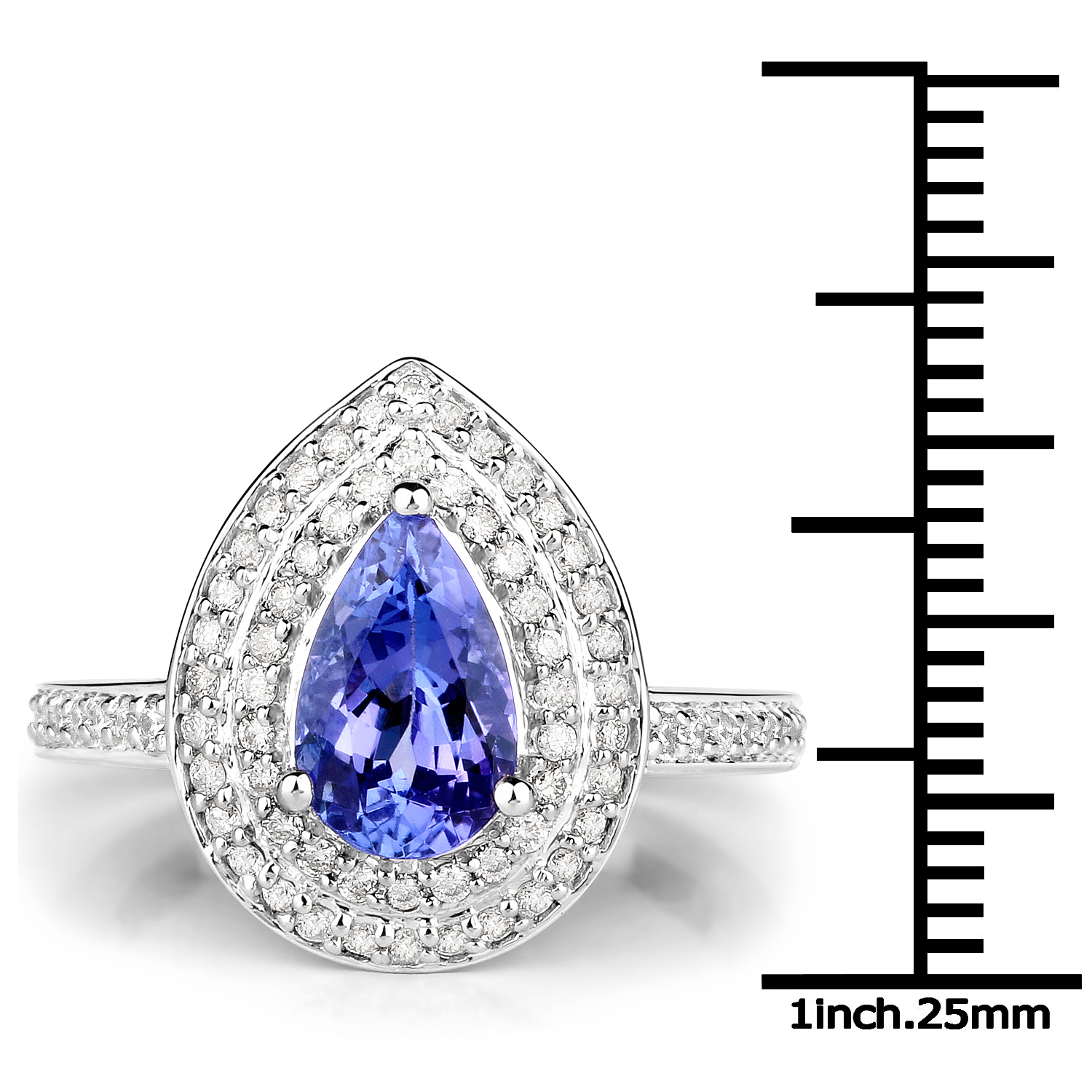 14K White Gold 2.38 Carat Genuine Tanzanite and White Diamond Ring