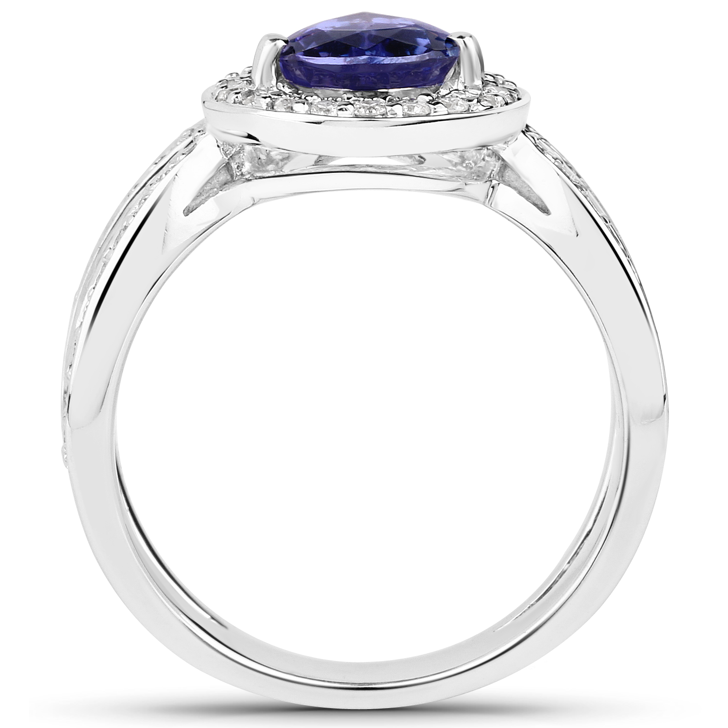 14K White Gold 2.38 Carat Genuine Tanzanite and White Diamond Ring