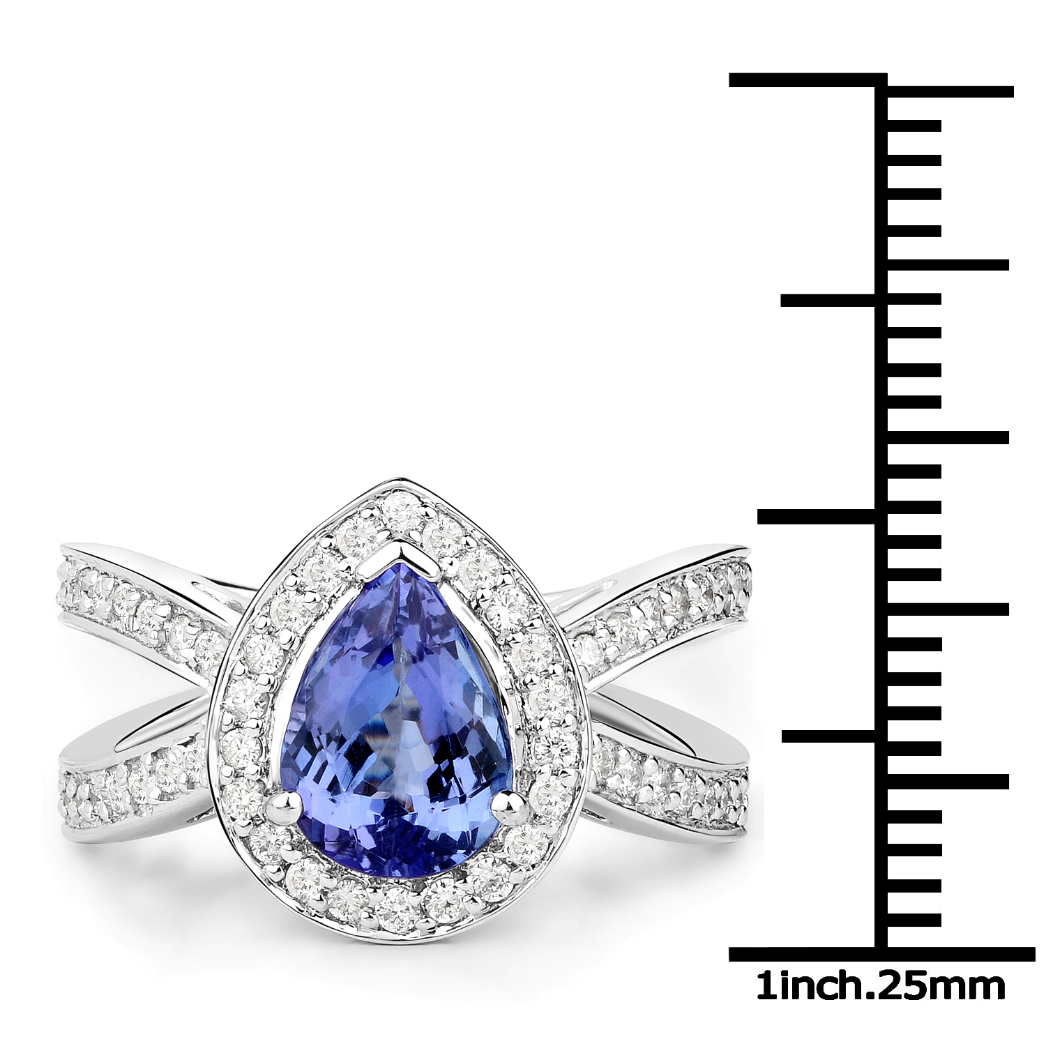 14K White Gold 2.38 Carat Genuine Tanzanite and White Diamond Ring