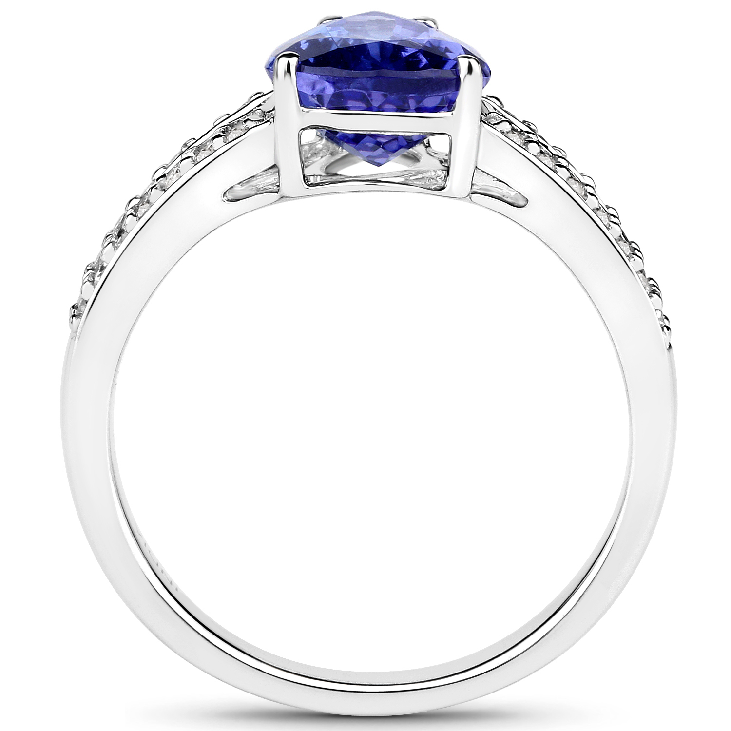 14K White Gold 2.60 Carat Genuine Tanzanite and White Diamond Ring