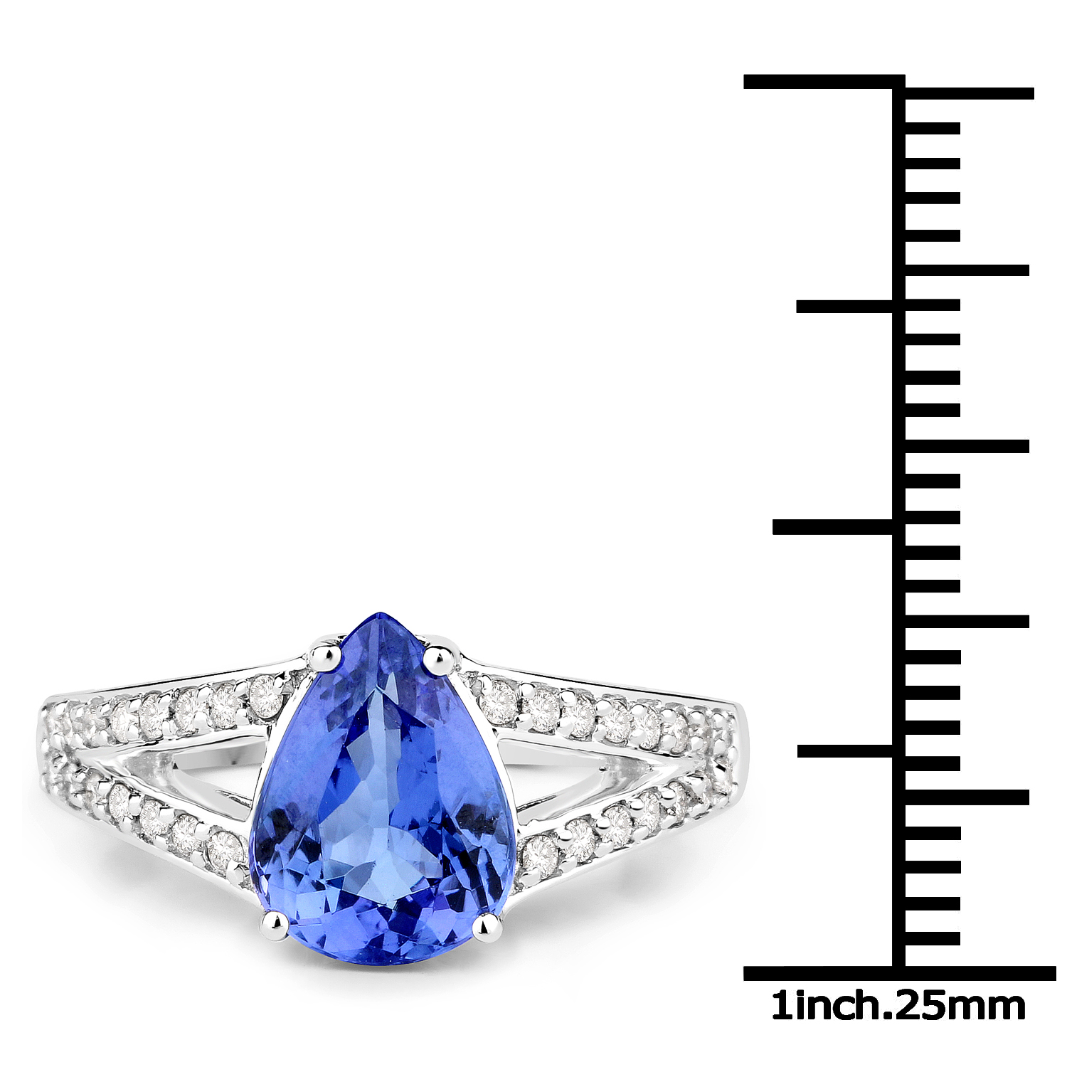 14K White Gold 2.60 Carat Genuine Tanzanite and White Diamond Ring