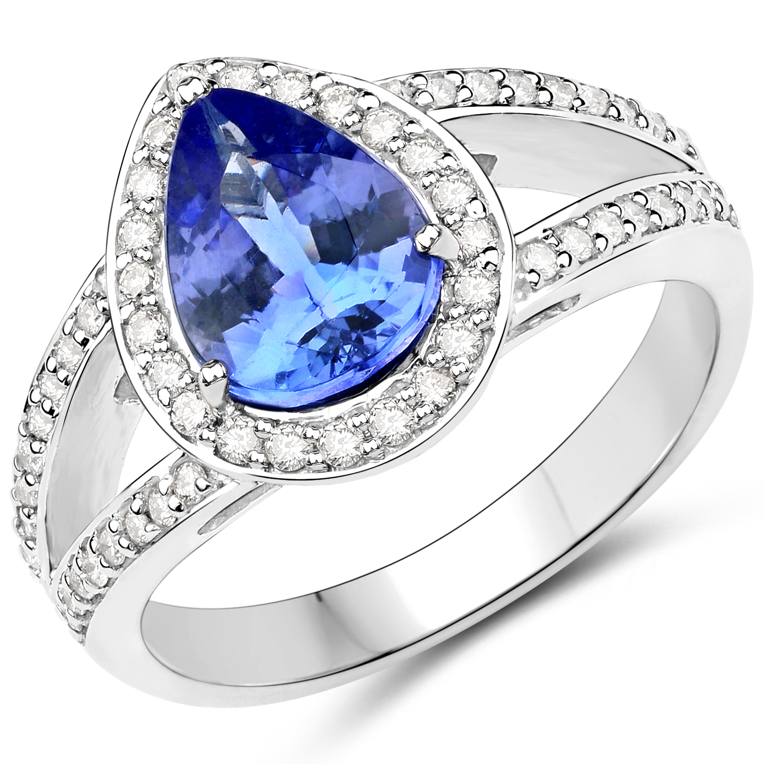 14K White Gold 2.31 Carat Genuine Tanzanite and White Diamond Ring