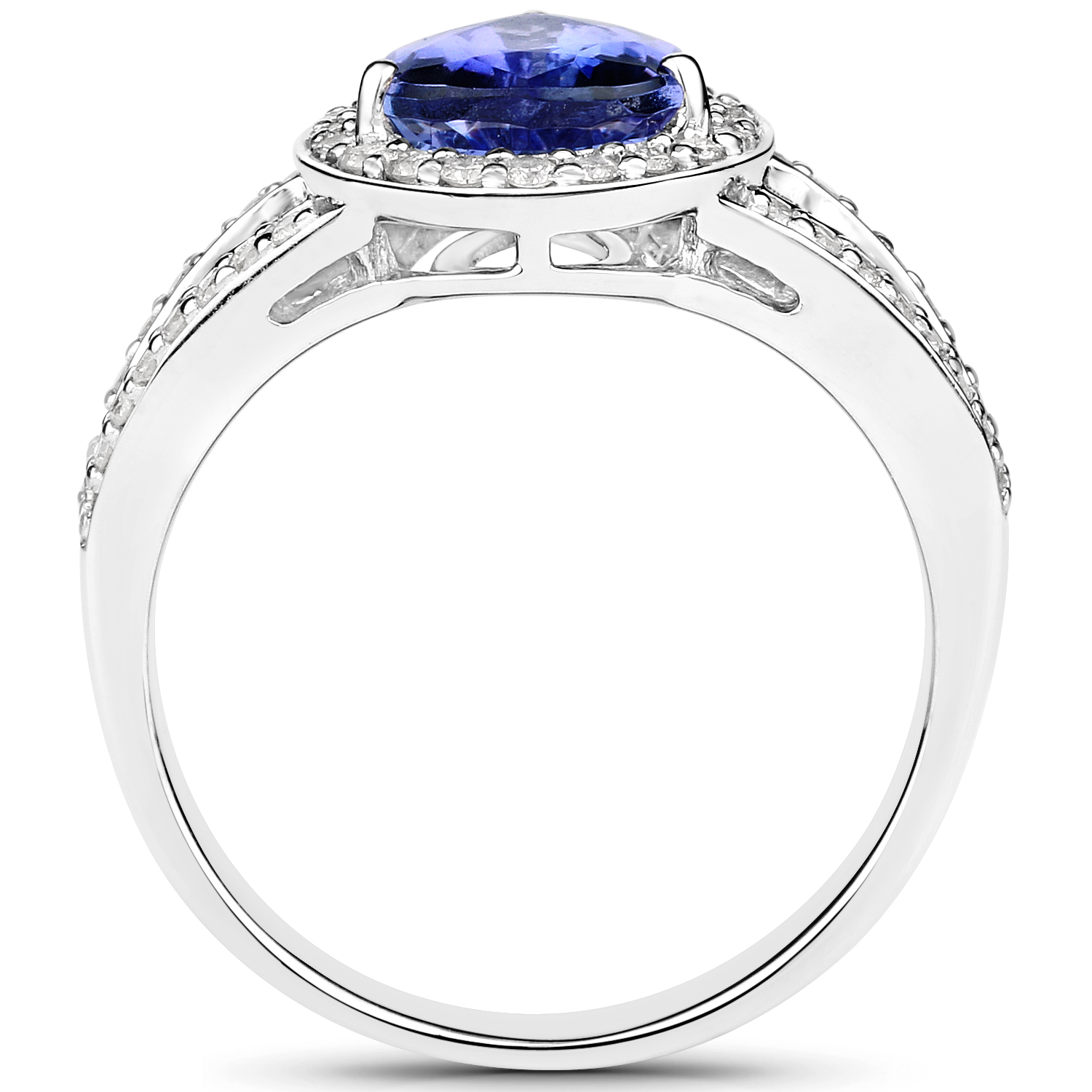 14K White Gold 2.31 Carat Genuine Tanzanite and White Diamond Ring