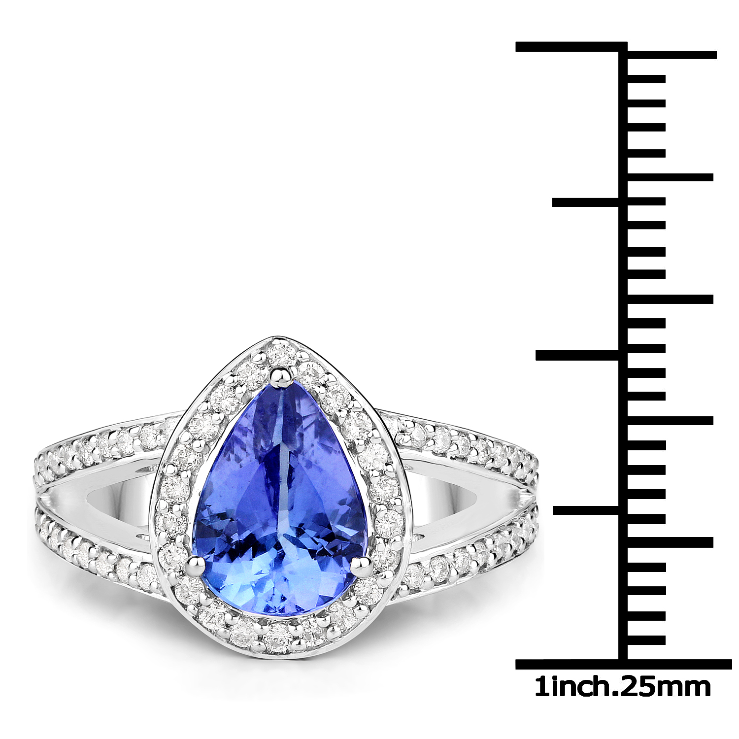 14K White Gold 2.31 Carat Genuine Tanzanite and White Diamond Ring