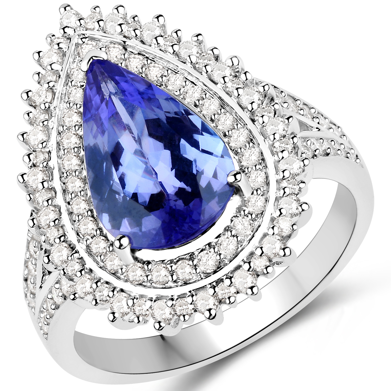 14K White Gold 2.91 Carat Genuine Tanzanite and White Diamond Ring