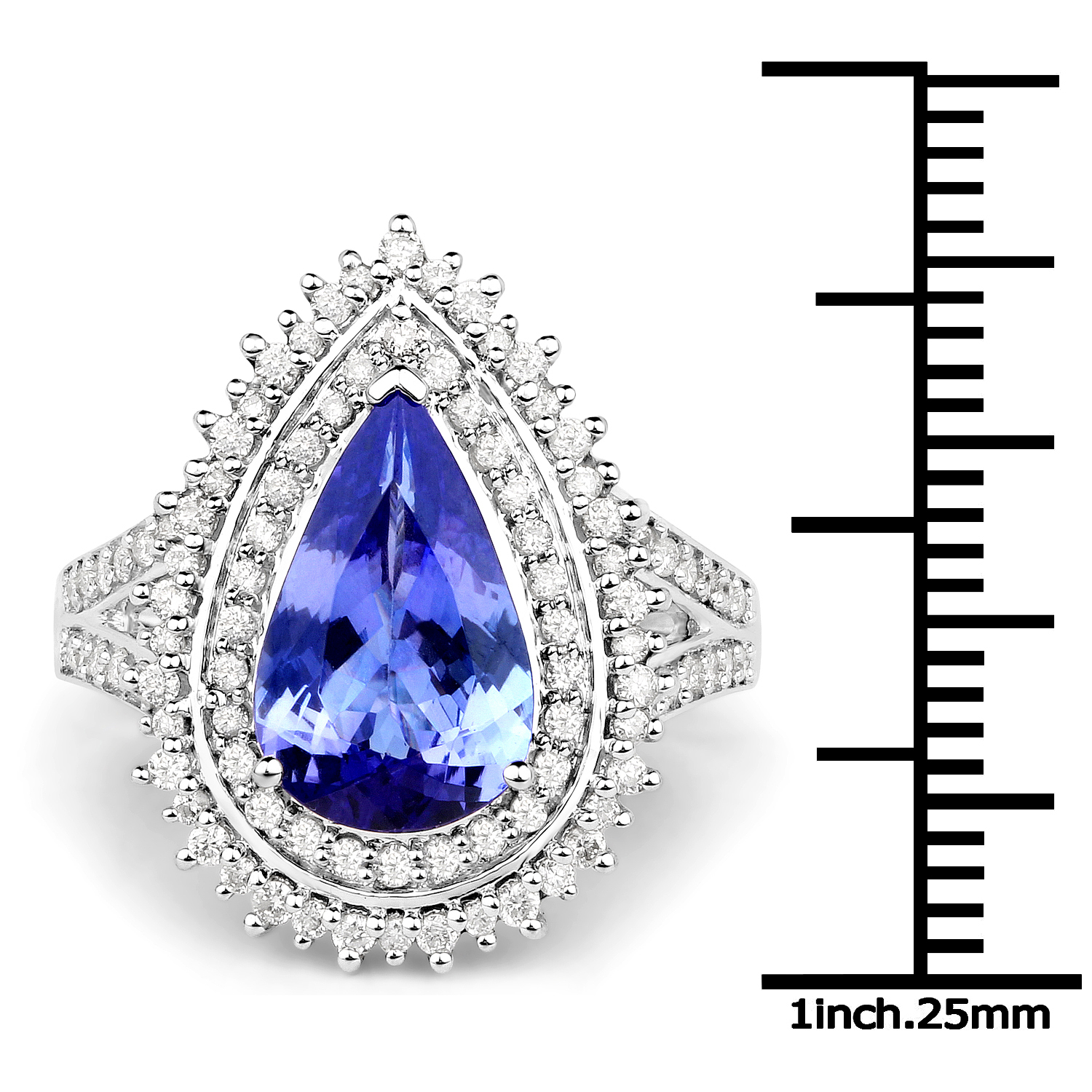 14K White Gold 2.91 Carat Genuine Tanzanite and White Diamond Ring