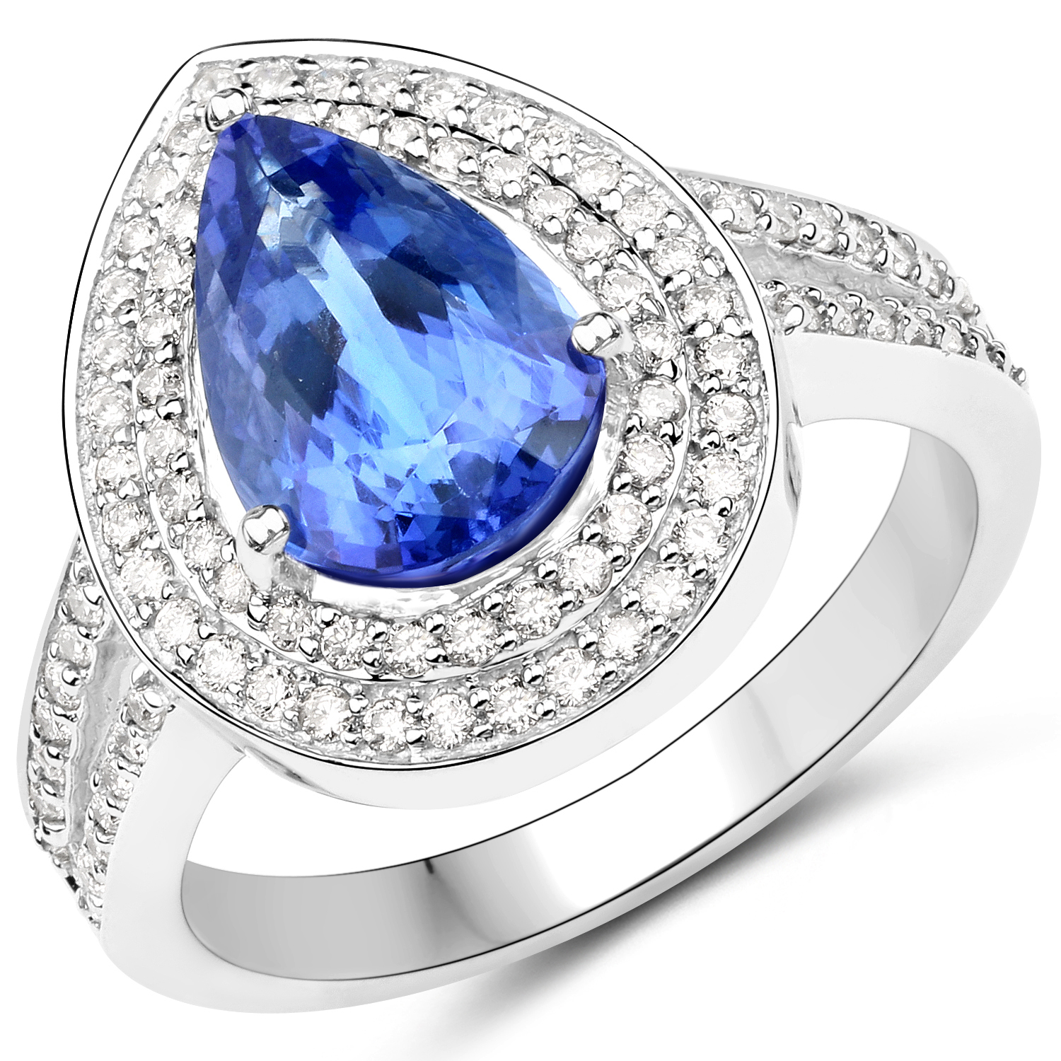 14K White Gold 3.16 Carat Genuine Tanzanite and White Diamond Ring