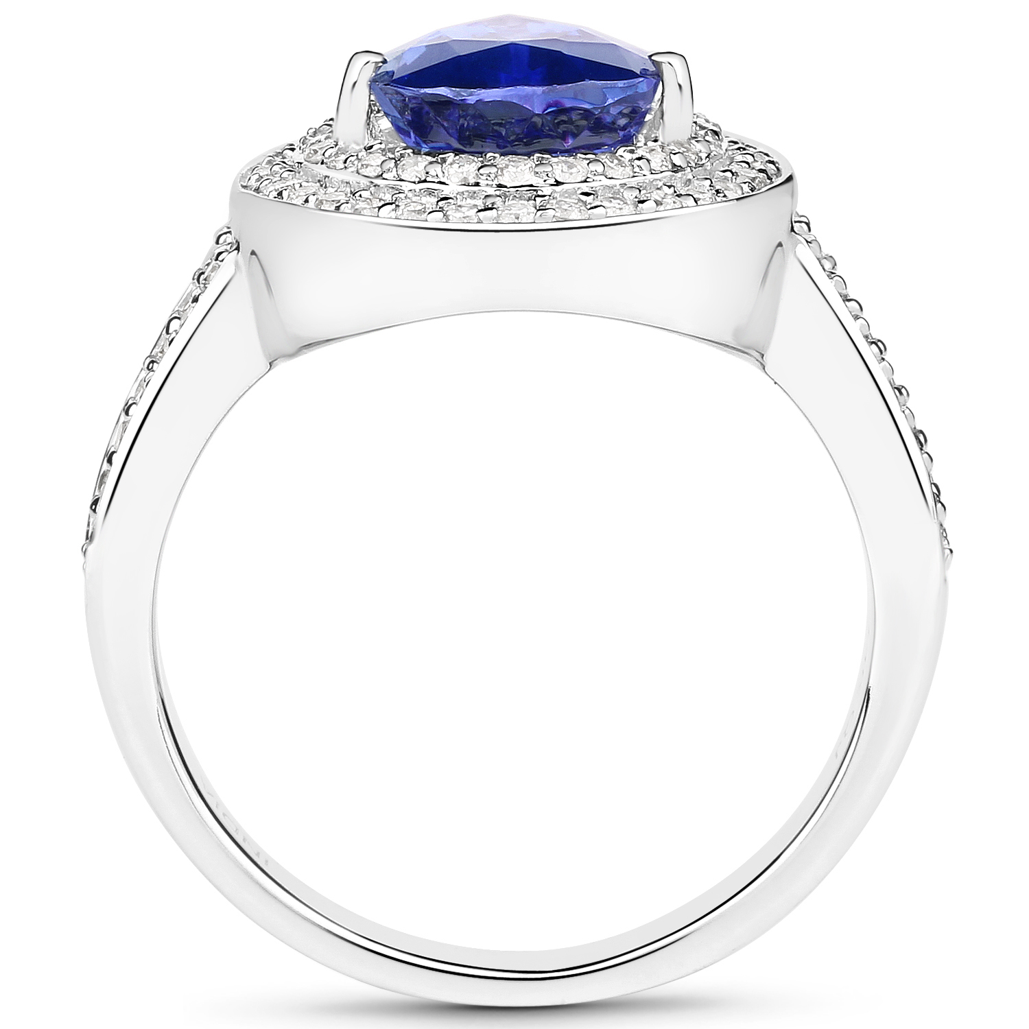 14K White Gold 3.16 Carat Genuine Tanzanite and White Diamond Ring