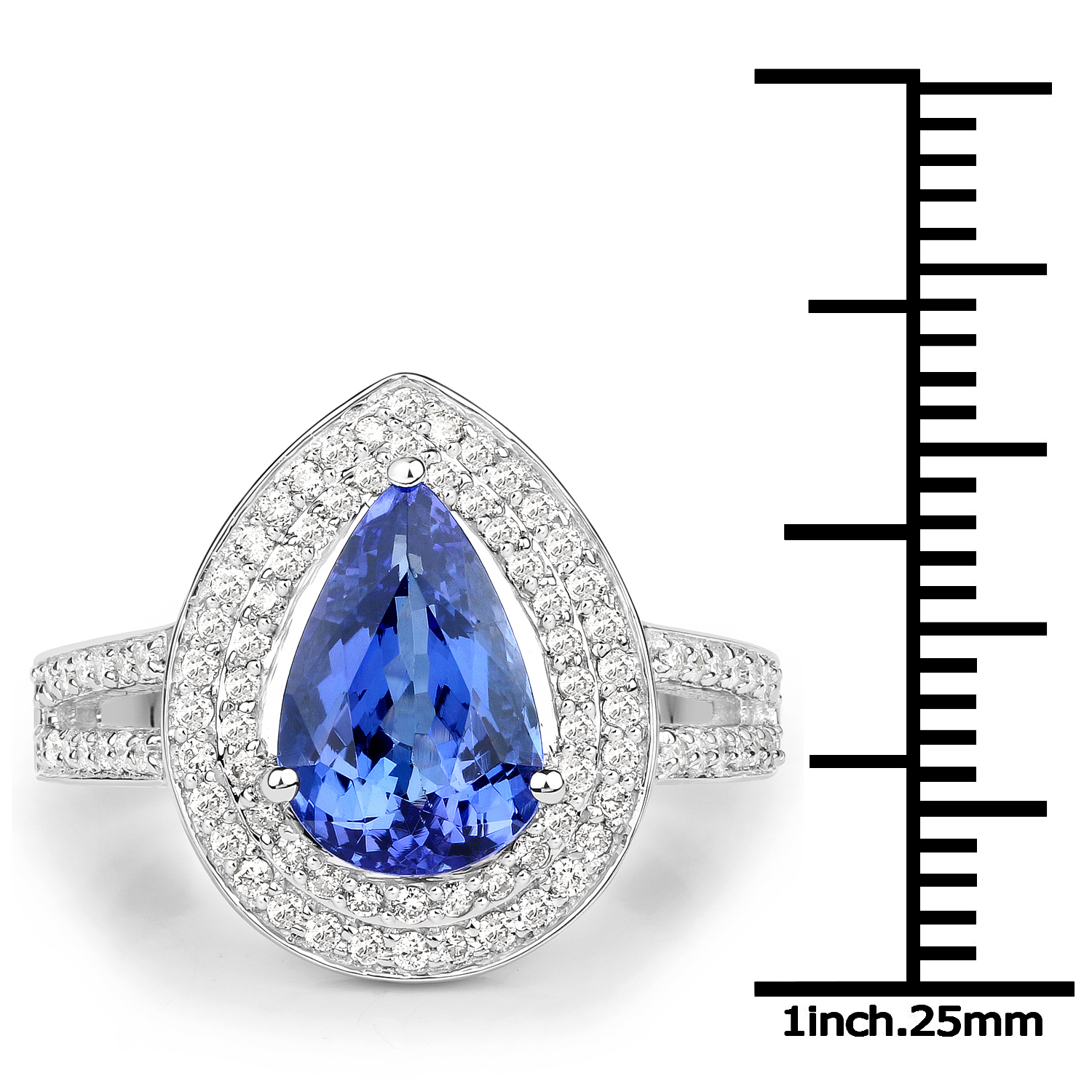 14K White Gold 3.16 Carat Genuine Tanzanite and White Diamond Ring