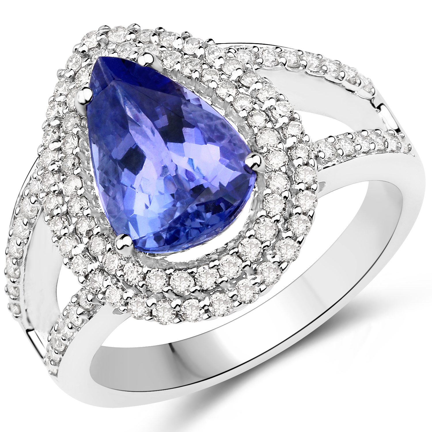 14K White Gold 3.01 Carat Genuine Tanzanite and White Diamond Ring