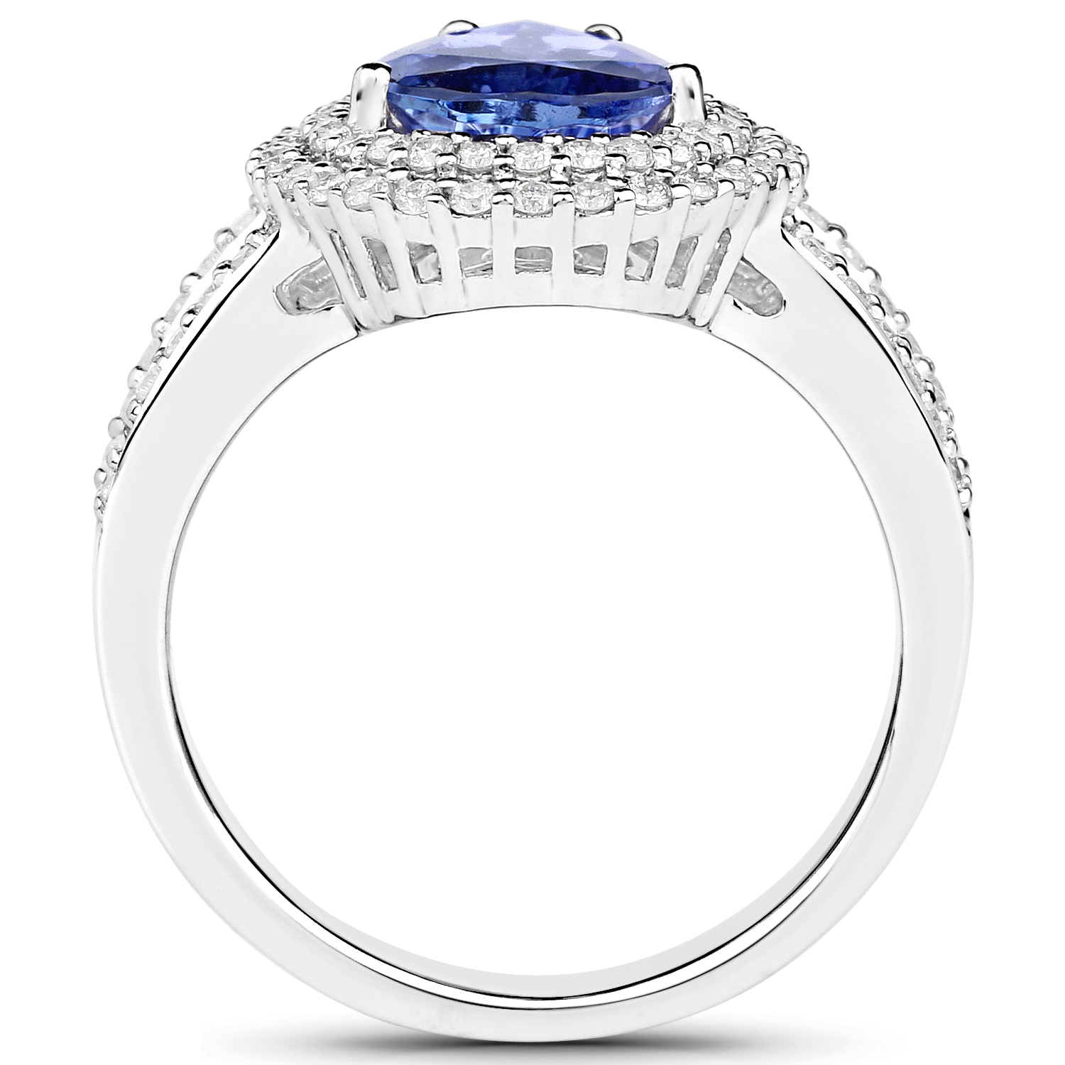 14K White Gold 3.01 Carat Genuine Tanzanite and White Diamond Ring