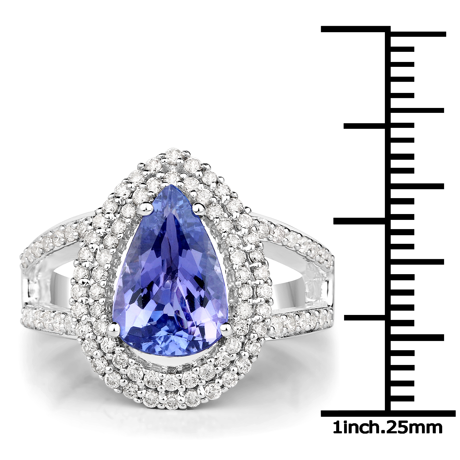 14K White Gold 3.01 Carat Genuine Tanzanite and White Diamond Ring