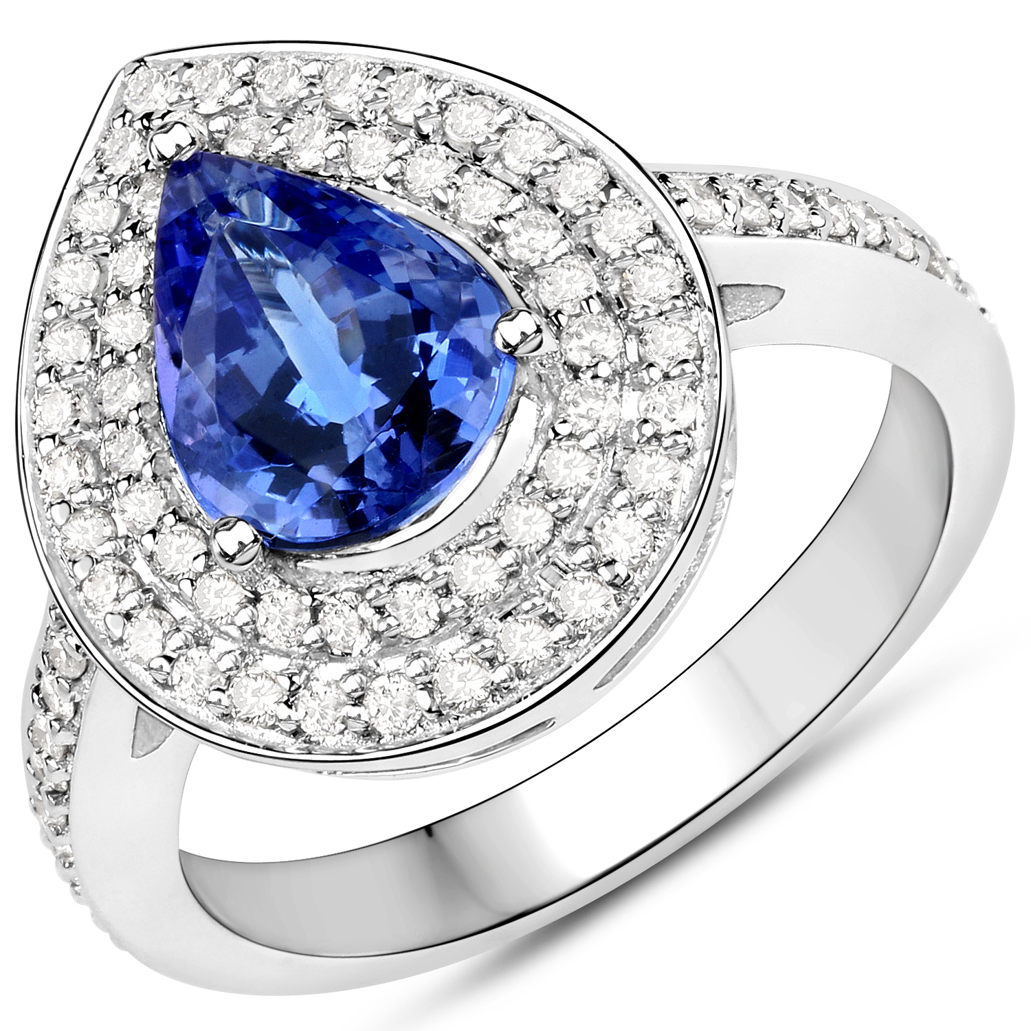 14K White Gold 2.48 Carat Genuine Tanzanite and White Diamond Ring
